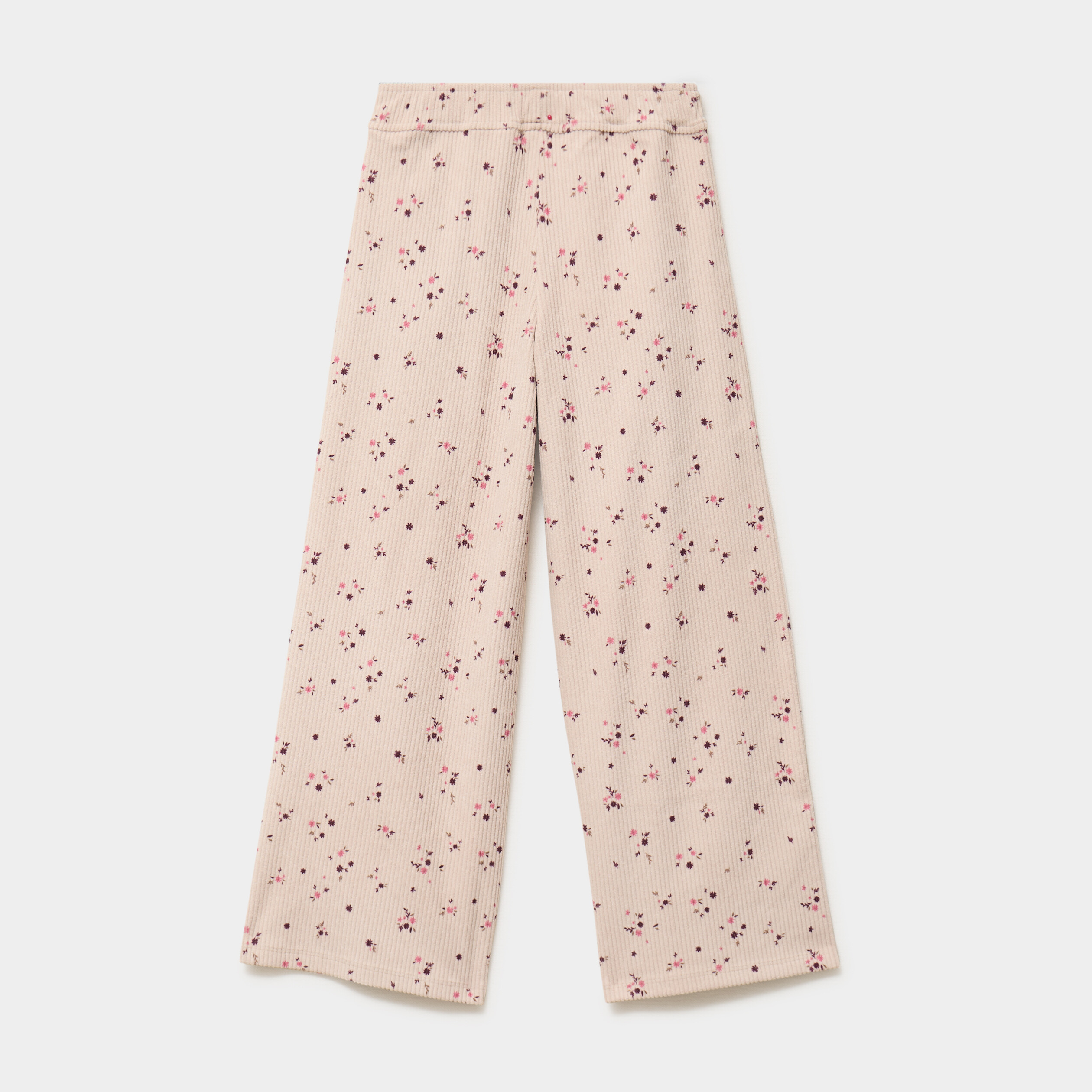 Pantalon large velours c&ocirc;tel&eacute; ficelle fille