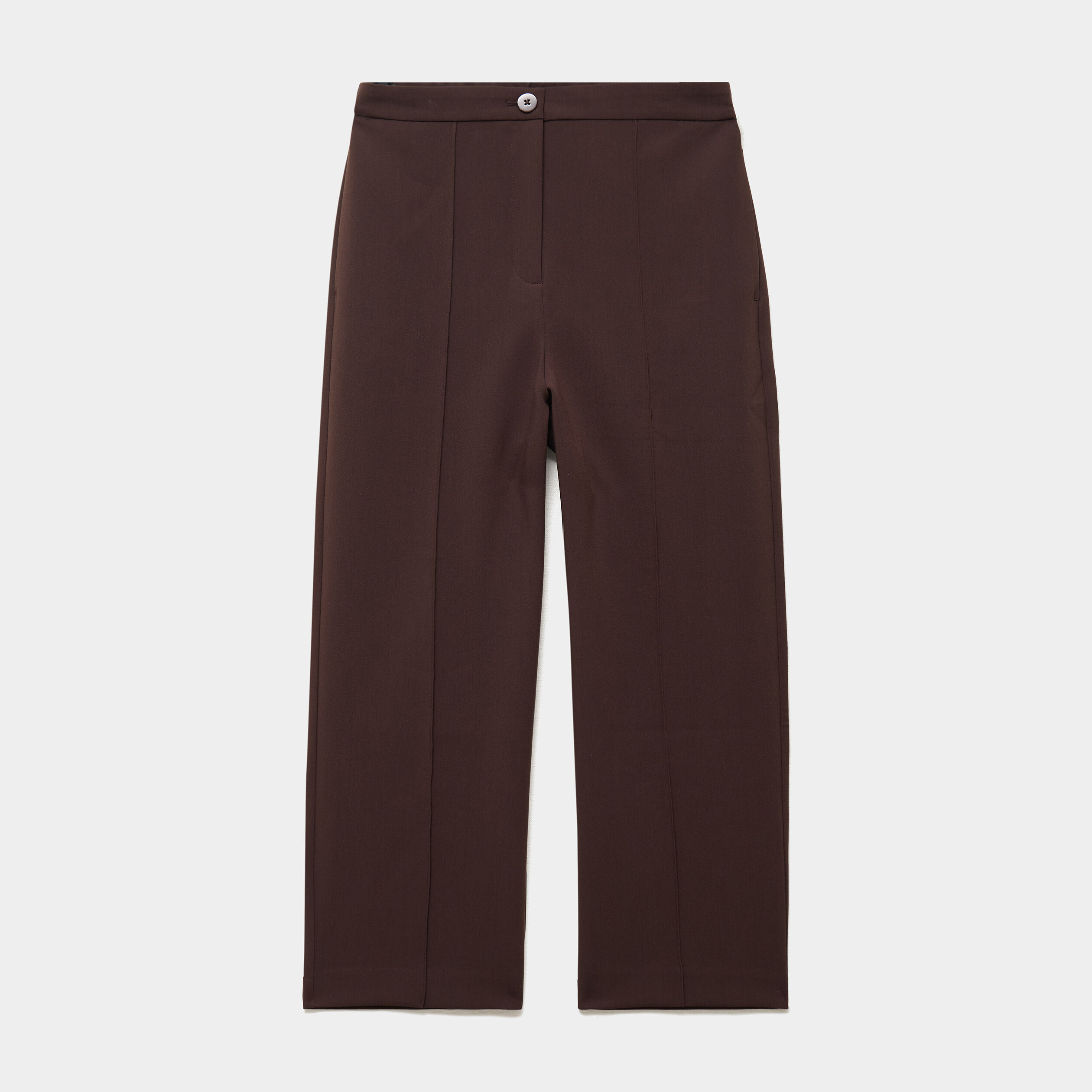 Pantalon droit 7/8&egrave;me &agrave; pinces marron fonc&eacute; femme
