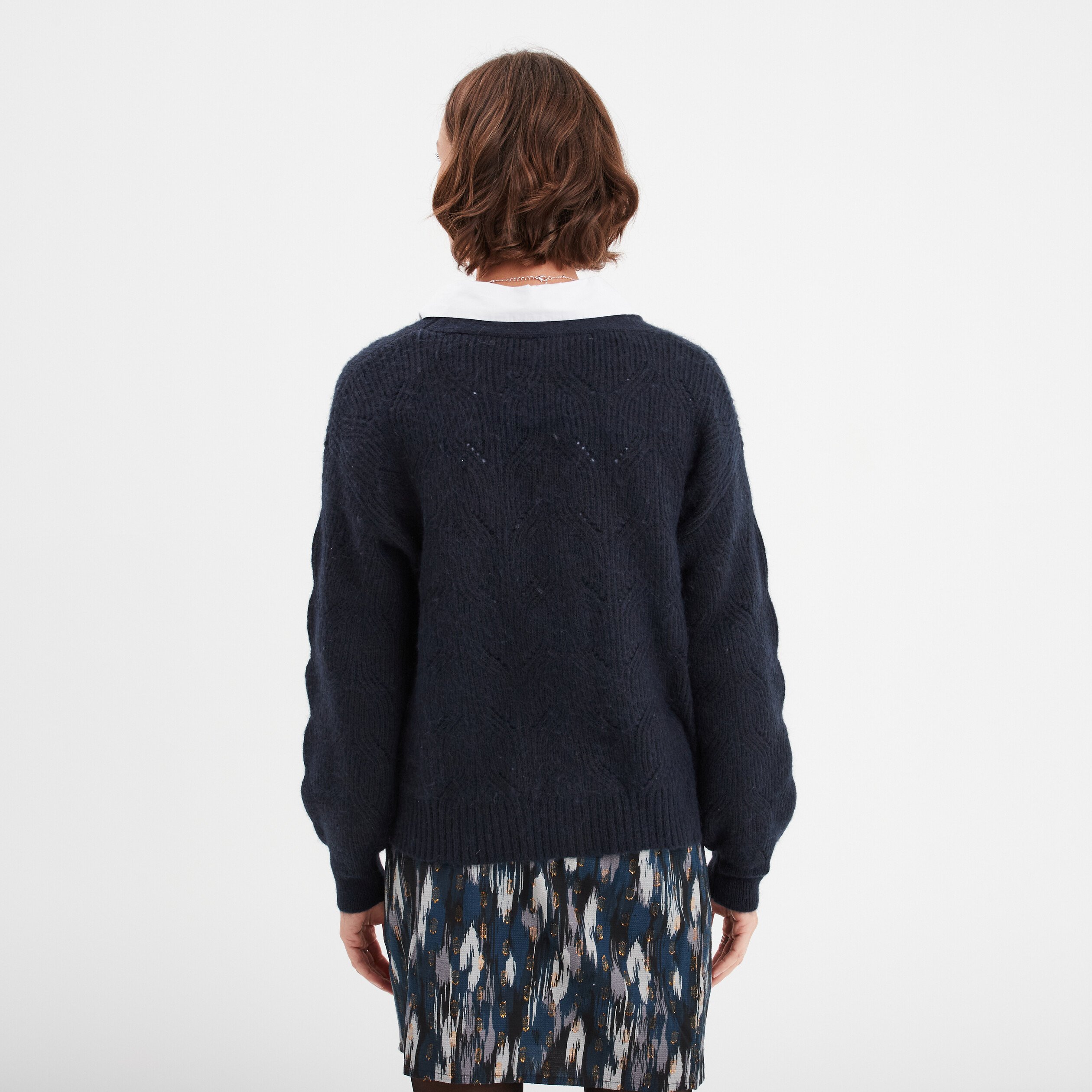 gilet col en v boutonne manches longues bleu fonce femme Gilet col en V boutonné manches longues bleu foncé femme