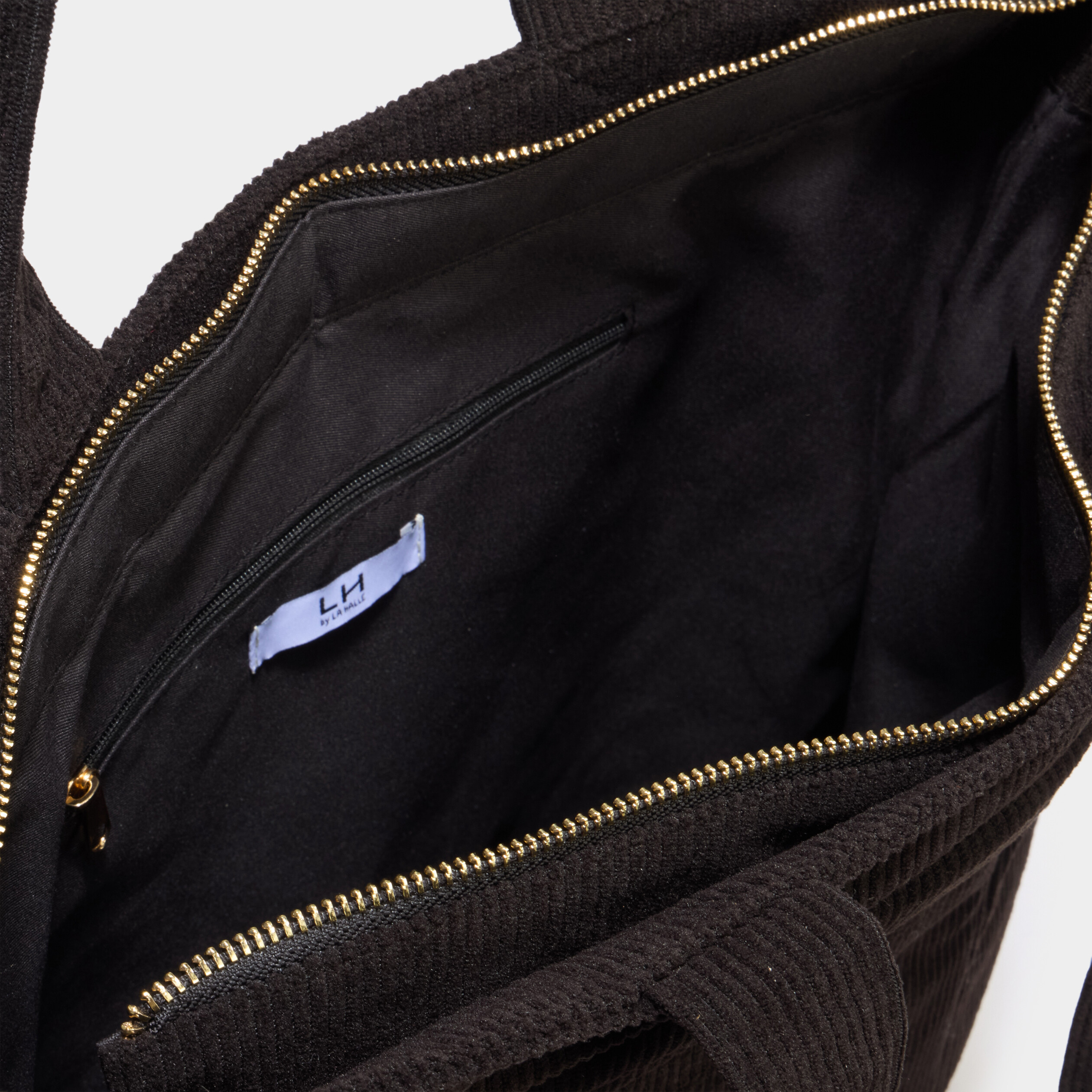 Sac tote bag zipp&eacute; effet velours noir femme