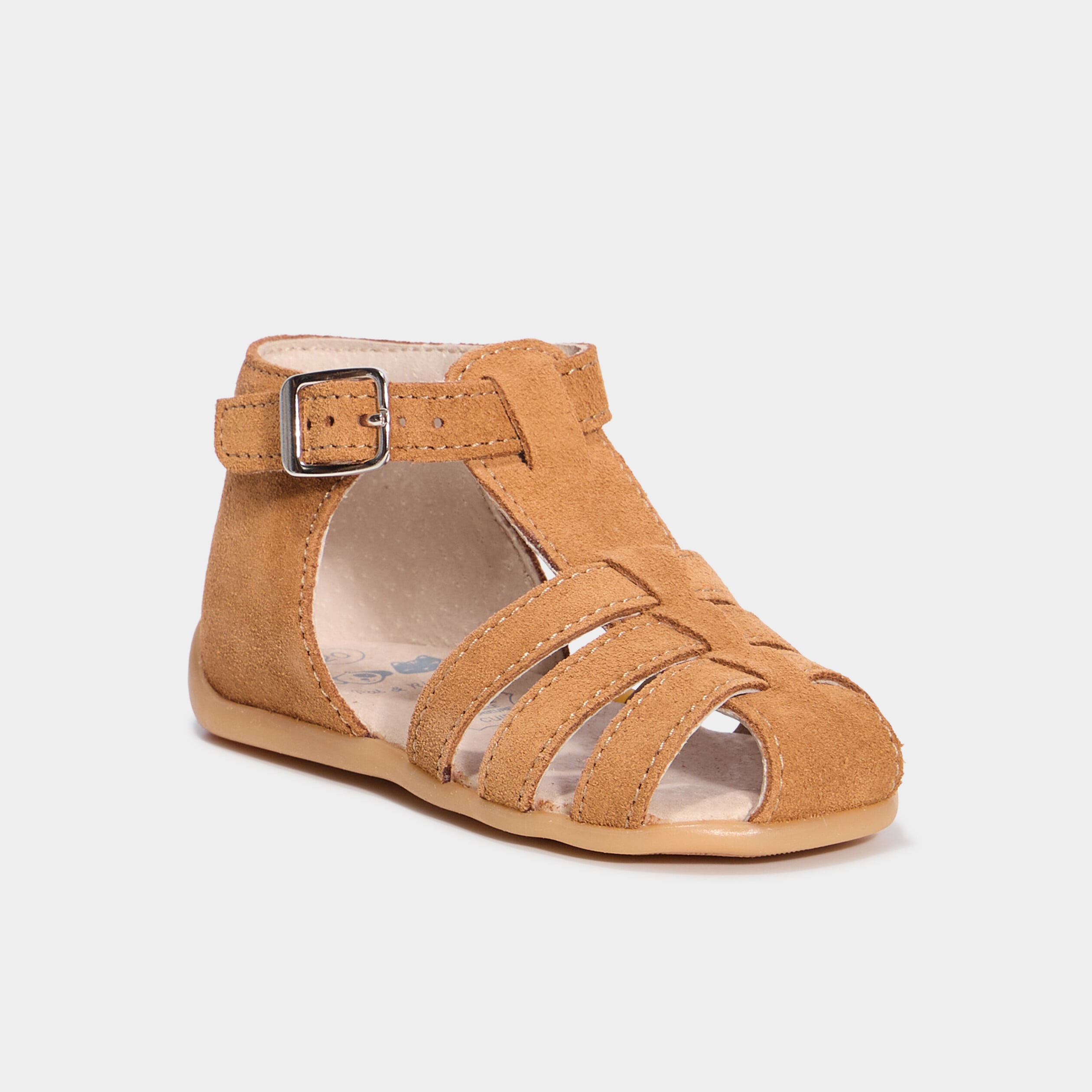 Sandales en cuir semelle souple camel b&eacute;b&eacute; gar&ccedil;on
