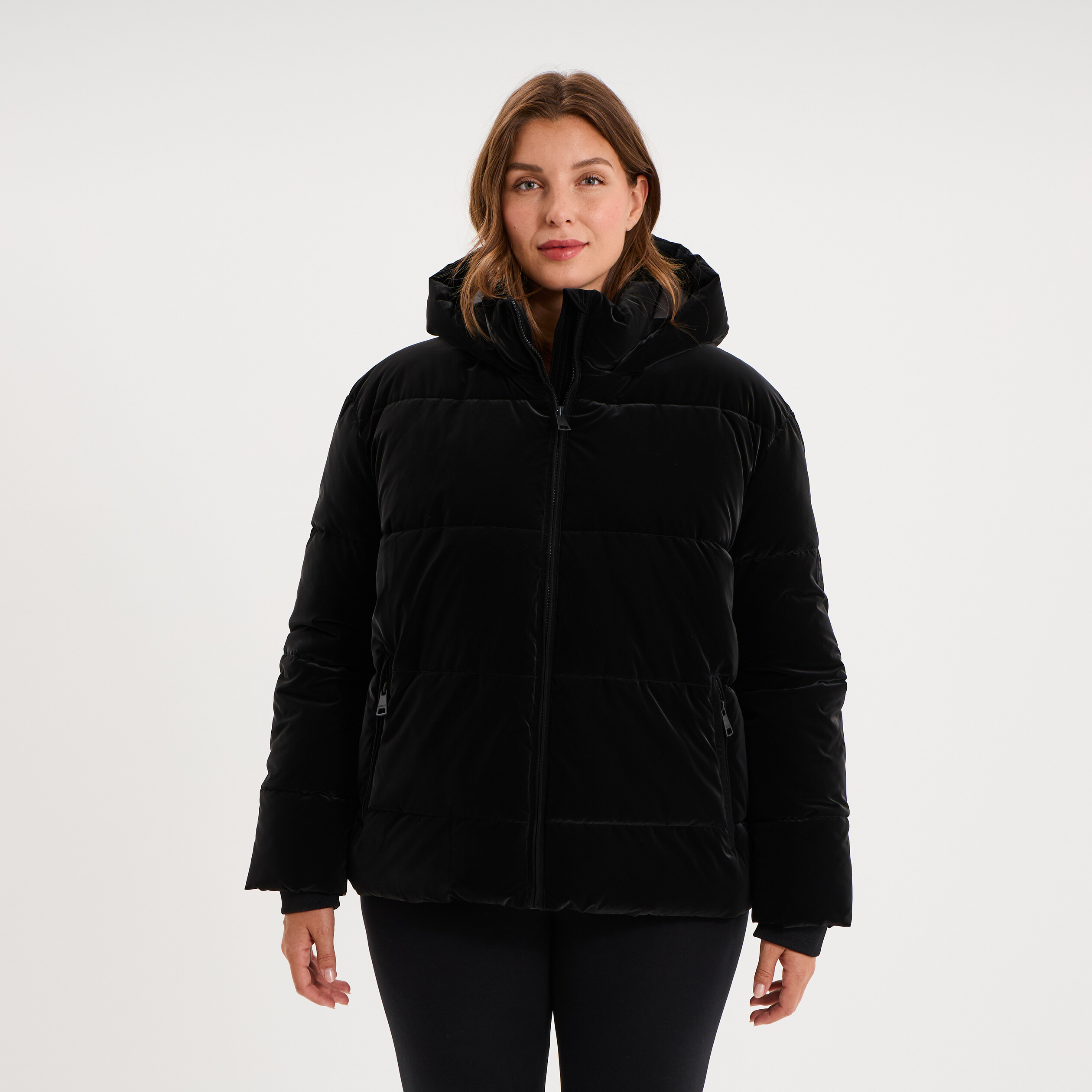 Doudoune zipp&eacute;e &agrave; capuche noir femme grande taille