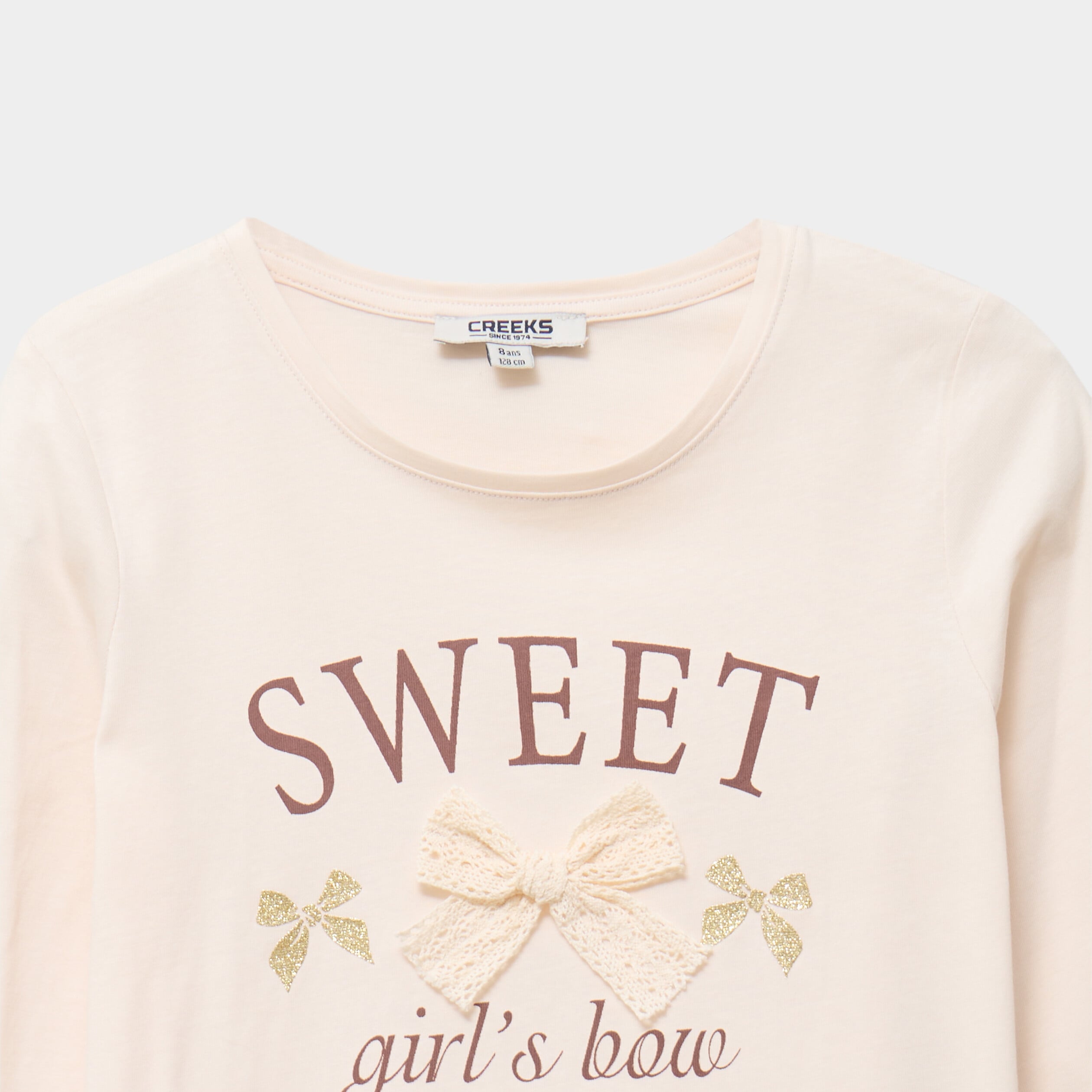 T-shirt poignets &eacute;lastiqu&eacute;s coton beige fille