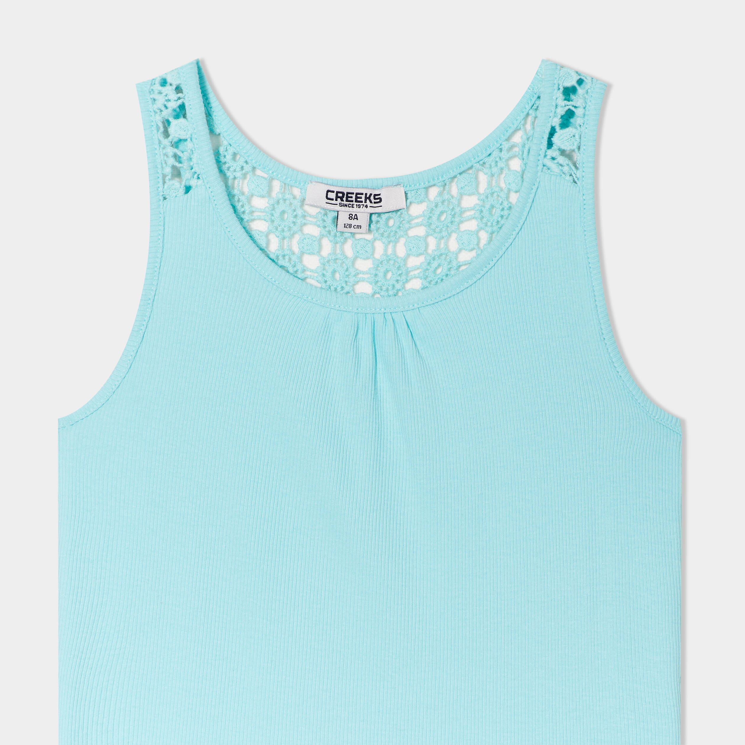 debardeur cotele dos macrame creeks bleu turquoise fille Débardeur côtelé dos macramé Creeks bleu turquoise fille