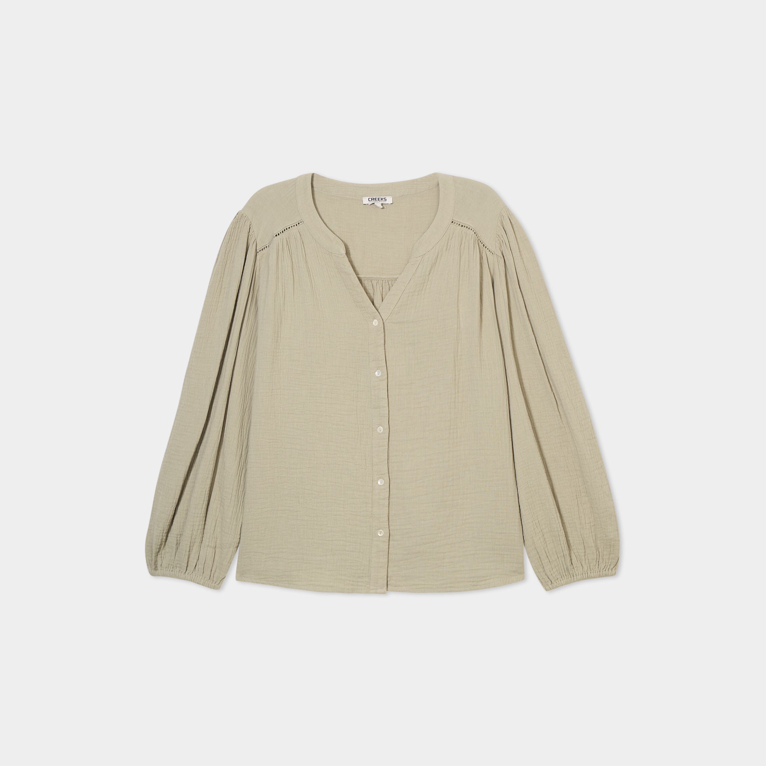 blouse col tunisien gaze de coton creeks vert kaki femme Blouse col tunisien gaze de coton Creeks vert kaki femme
