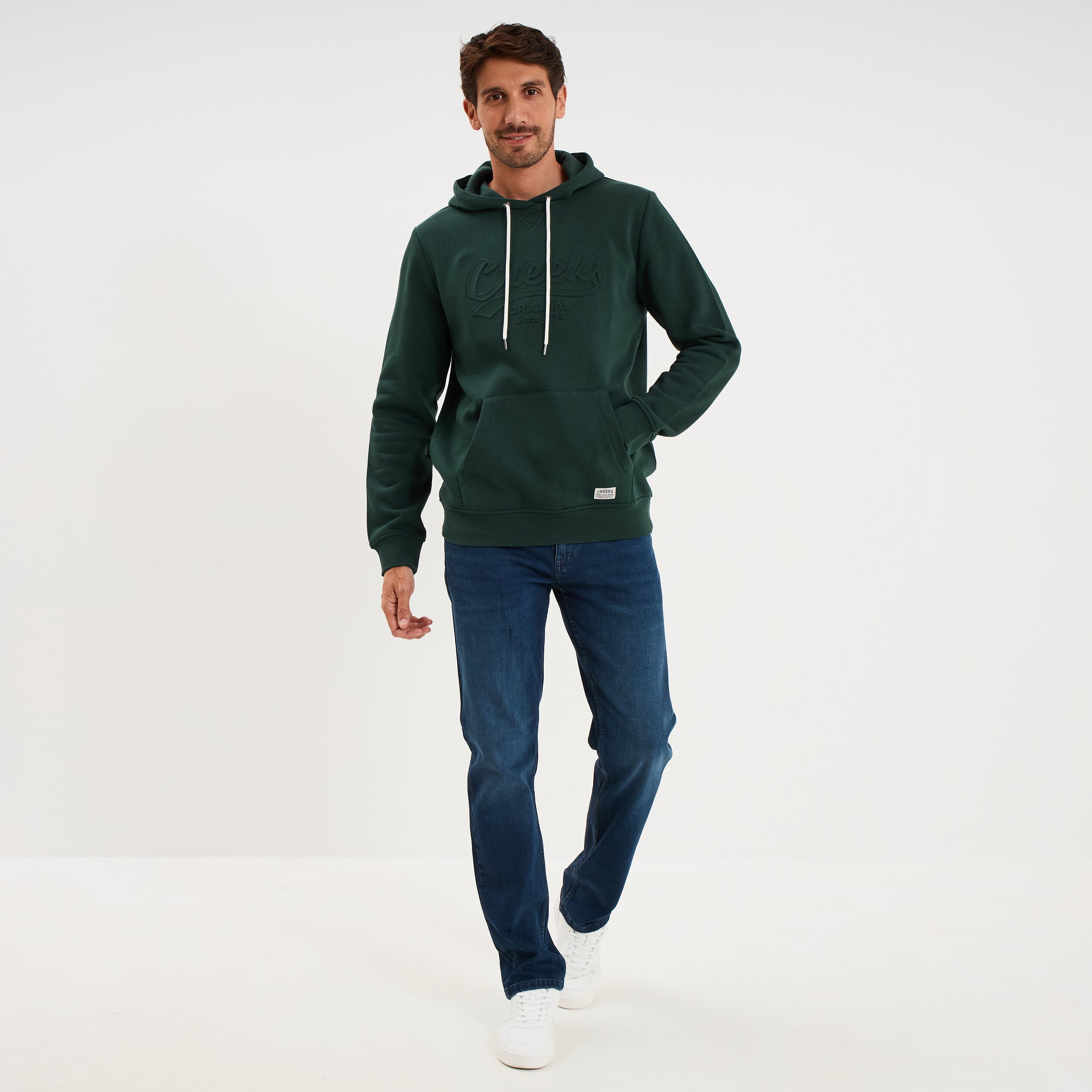 Sweat hoodie 1 poche manches longues vert homme