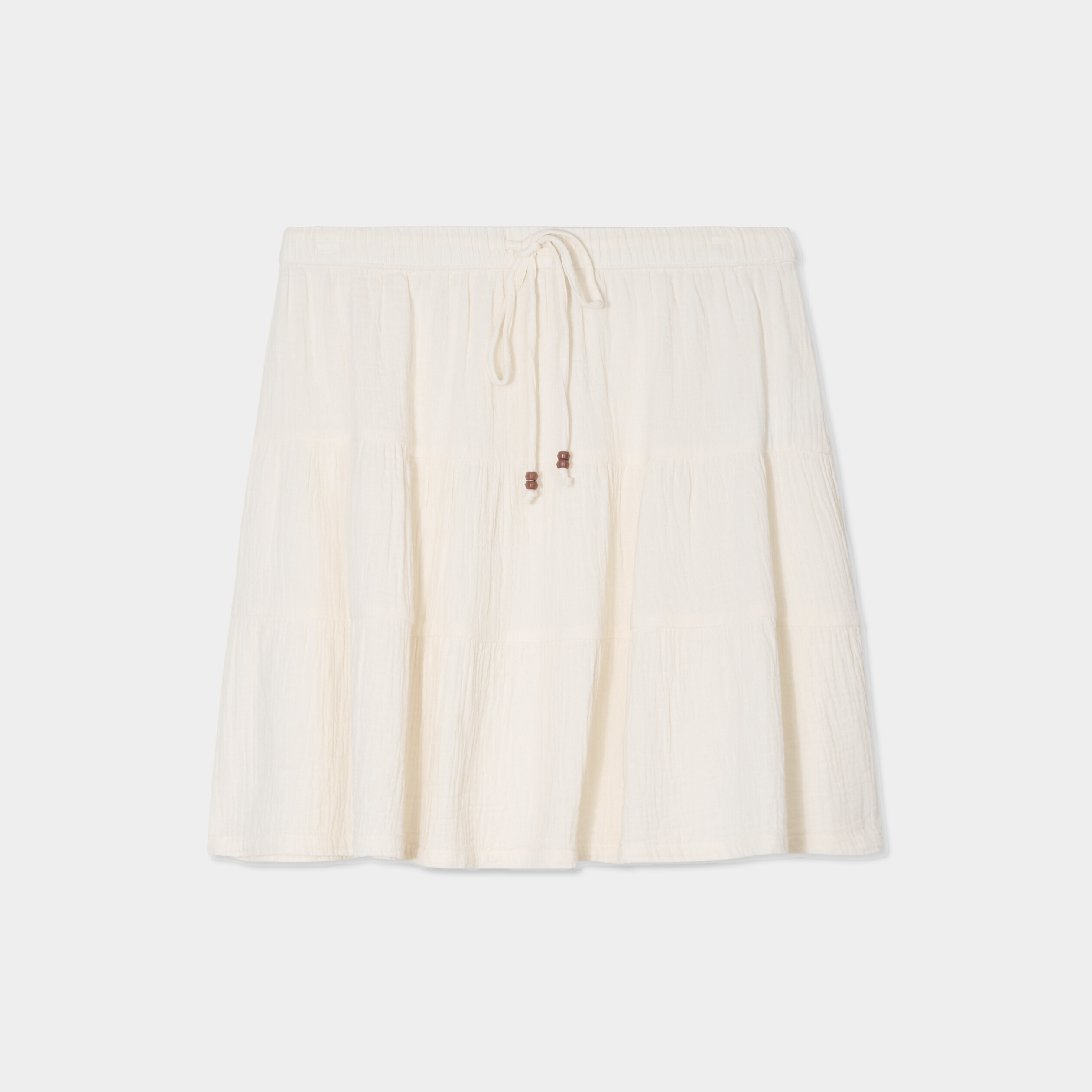 jupe courte a coulisse gaze de coton creme femme Jupe courte à coulisse gaze de coton creme femme