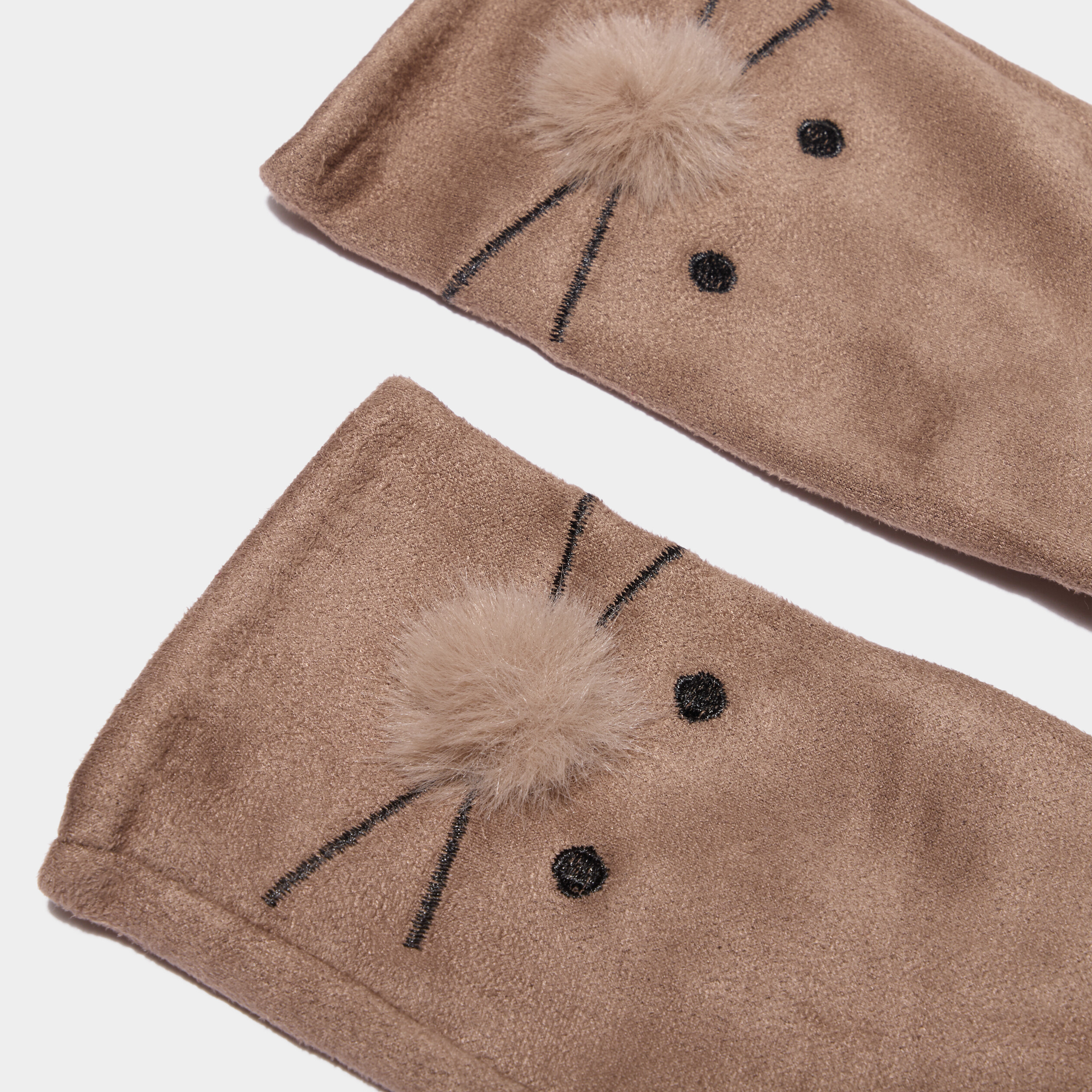 Gants avec pompons taupe femme