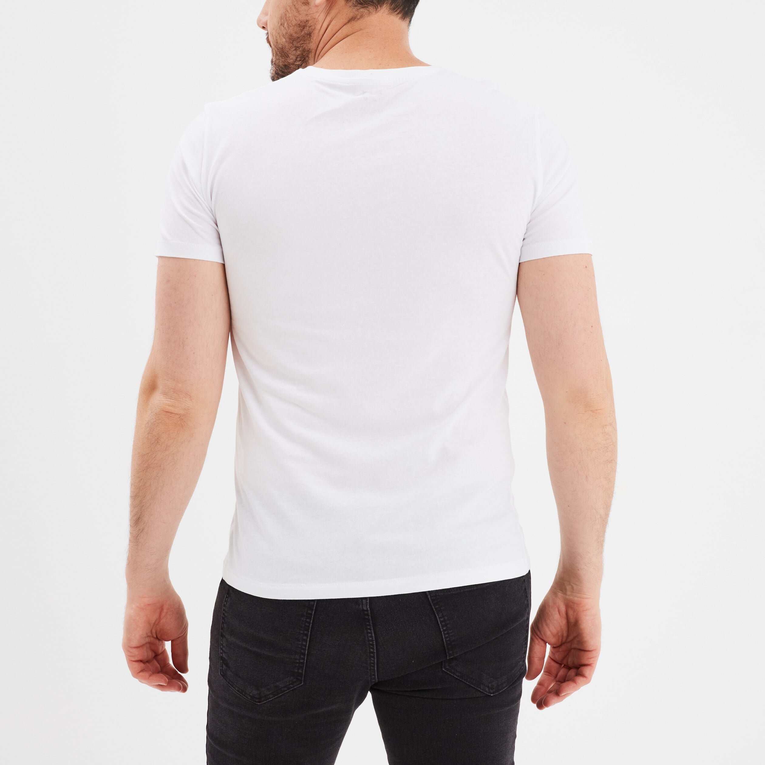 T-shirt manches courtes col tunisien blanc homme