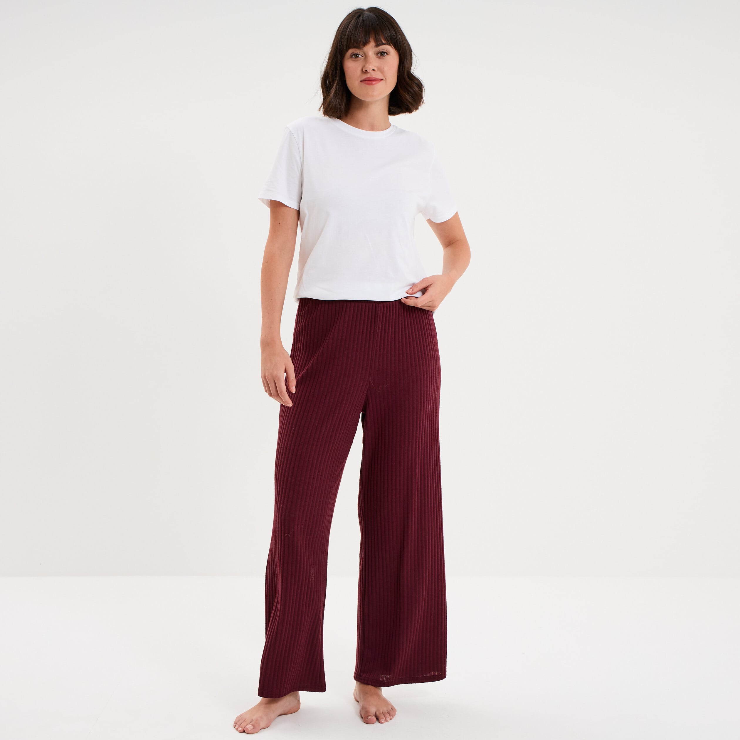 Bas de pyjama large c&ocirc;tel&eacute; long prune femme