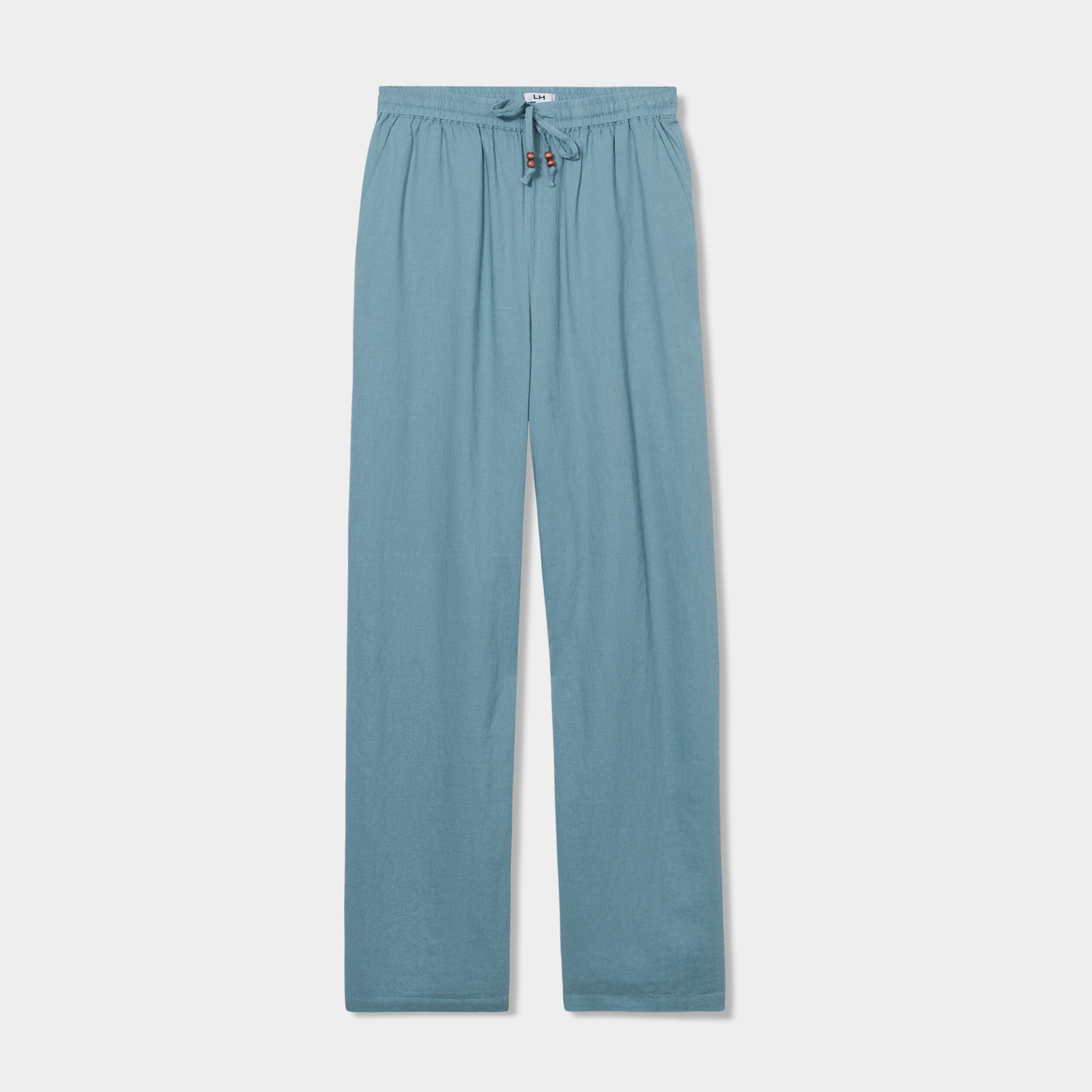 pantalon melange lin taille elastiquee bleu gris femme Pantalon mélange lin taille élastiquée bleu gris femme