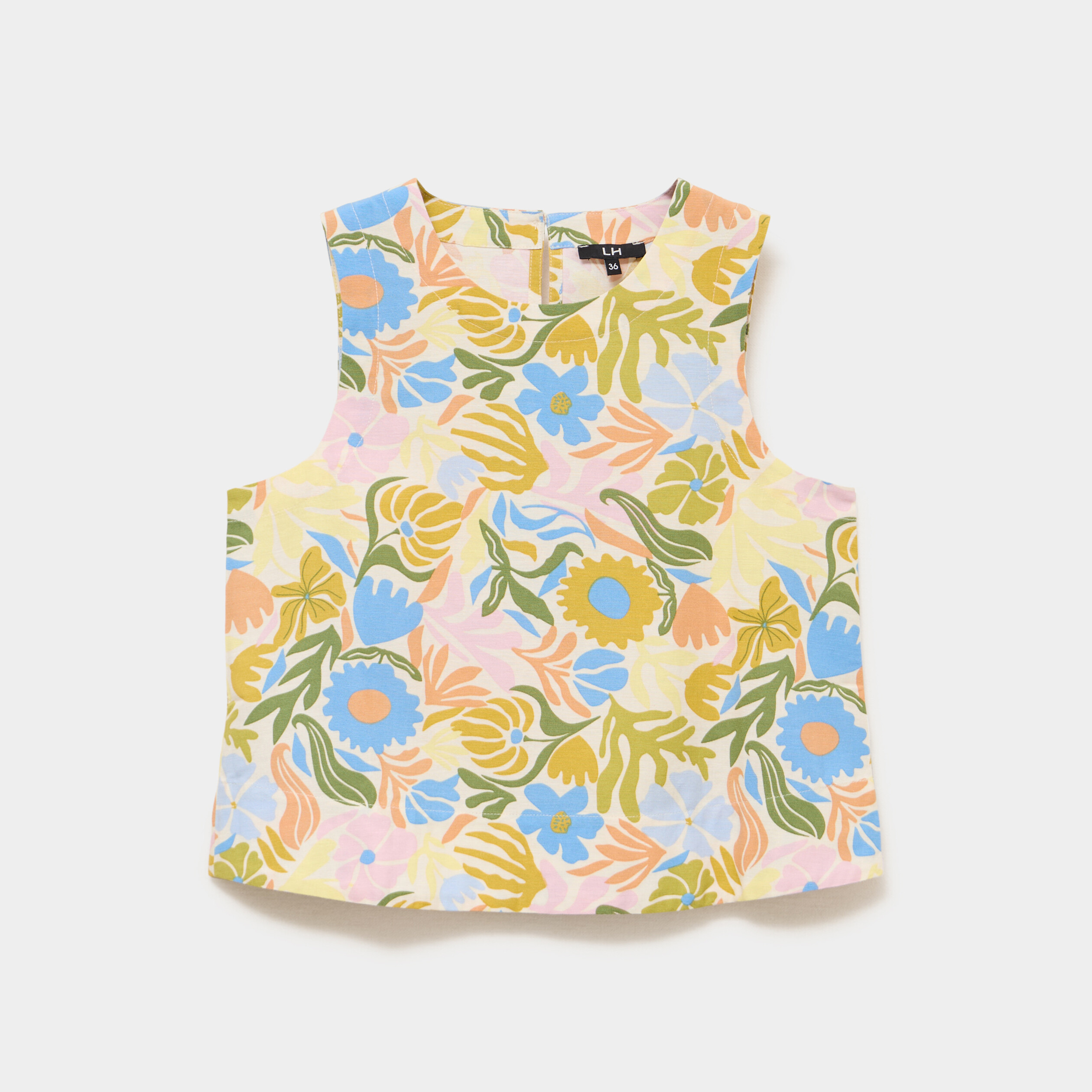 Blouse courte droite sans manches blanc femme