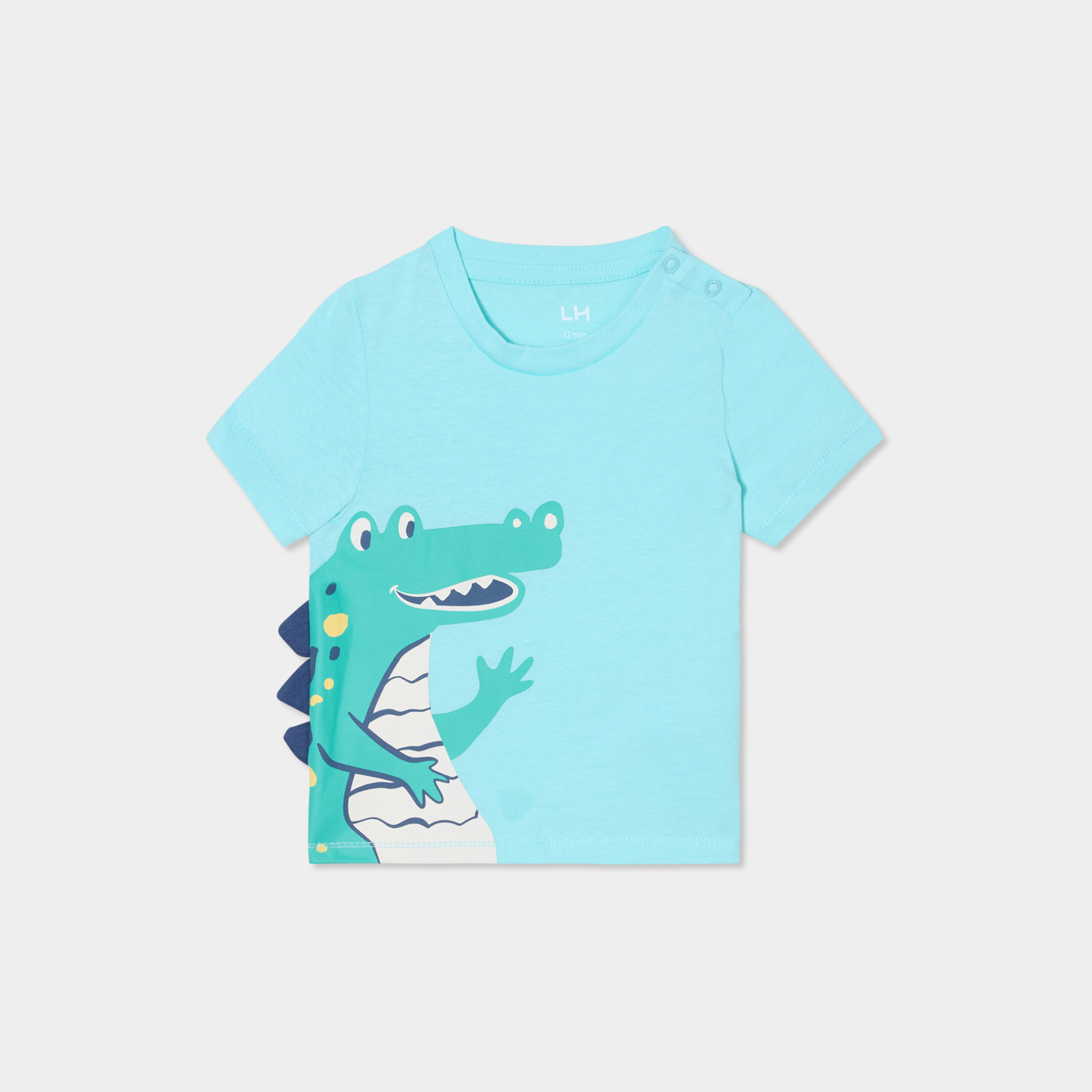 T-shirt manches courtes col rond coton bleu turquoise bébé garçon