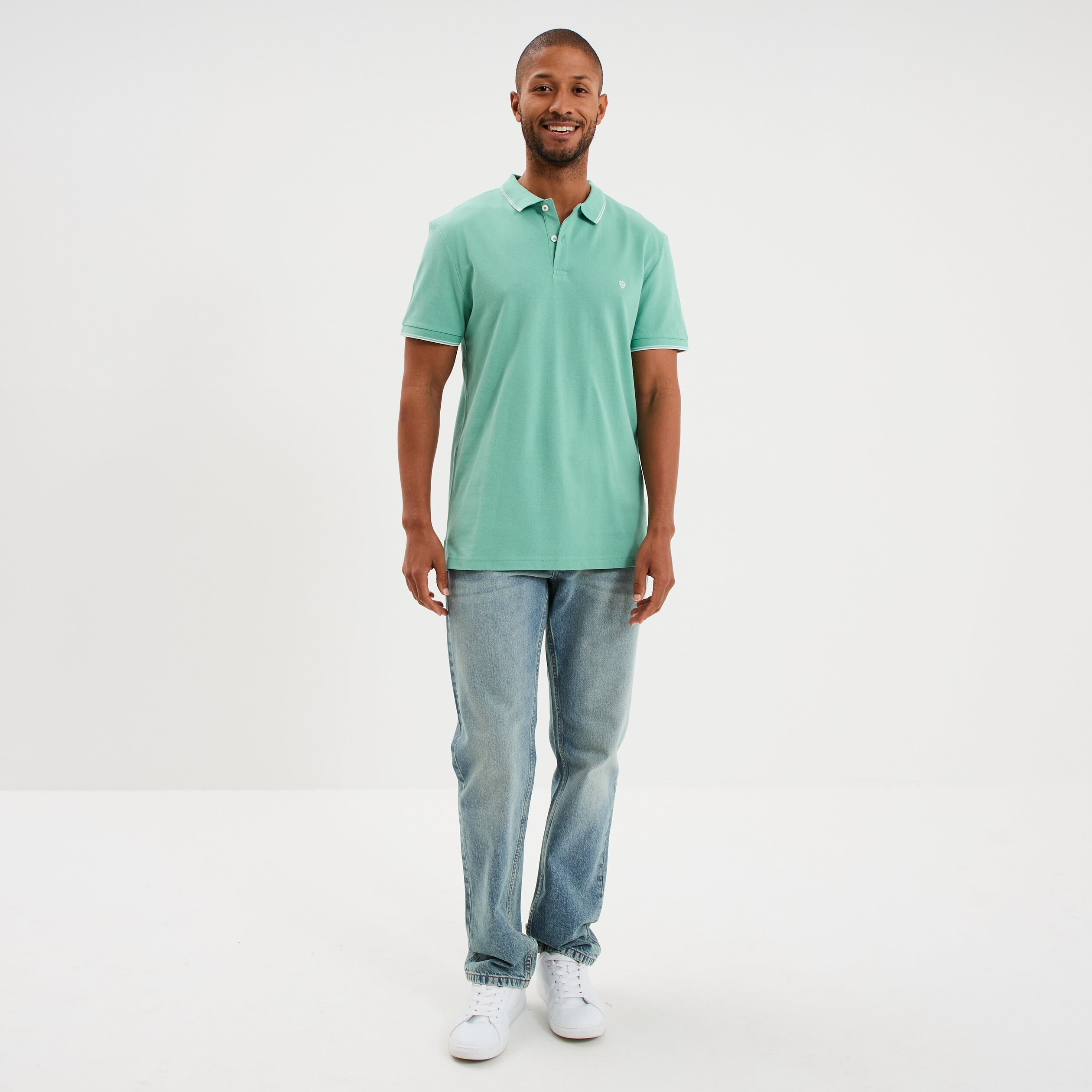 Polo piqu&eacute; coton manches courtes vert menthe homme