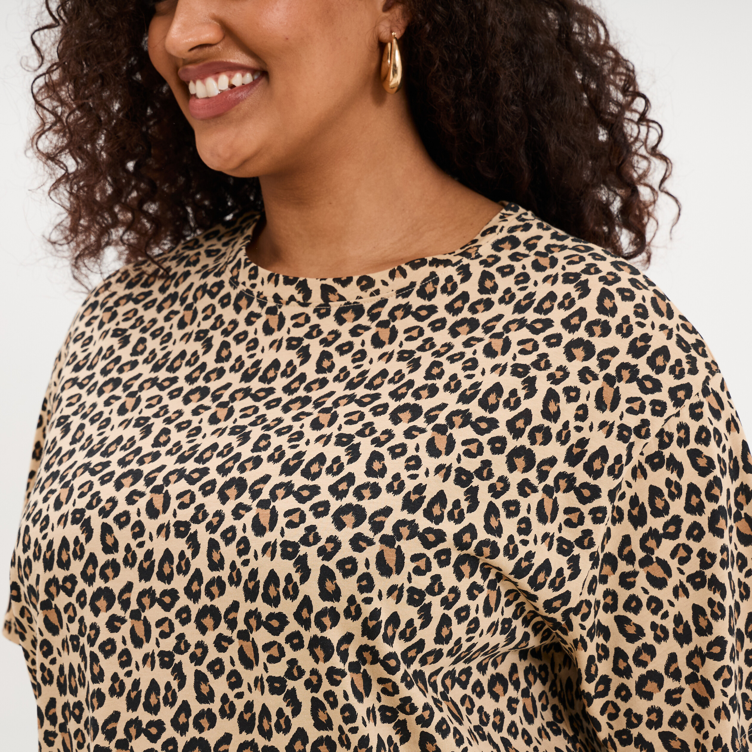 T-shirt col rond manches courtes coton sable femme grande taille