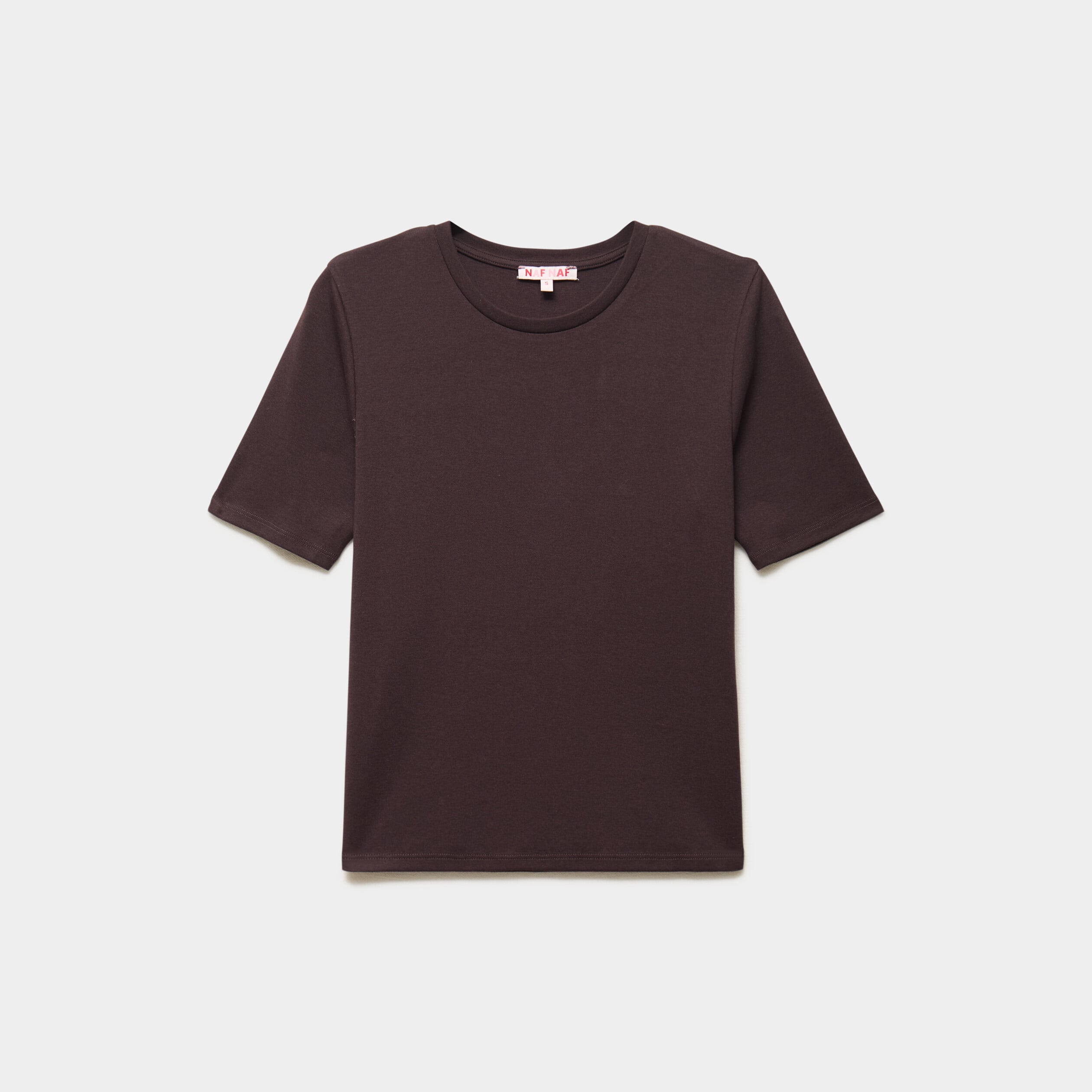 T-shirt col rond manches courtes ajust&eacute; marron fonc&eacute; femme