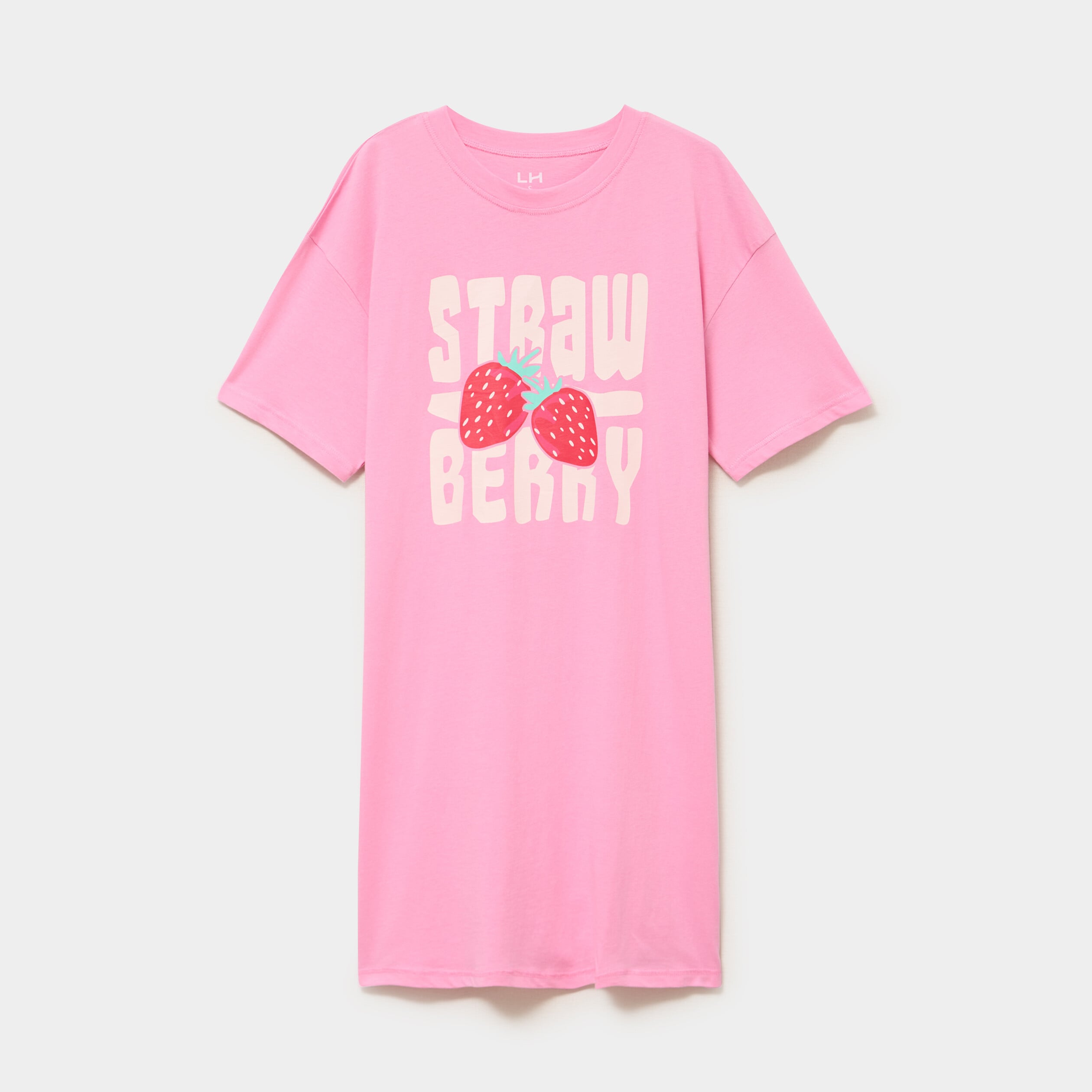 Chemise de nuit &agrave; manches courtes coton rose femme