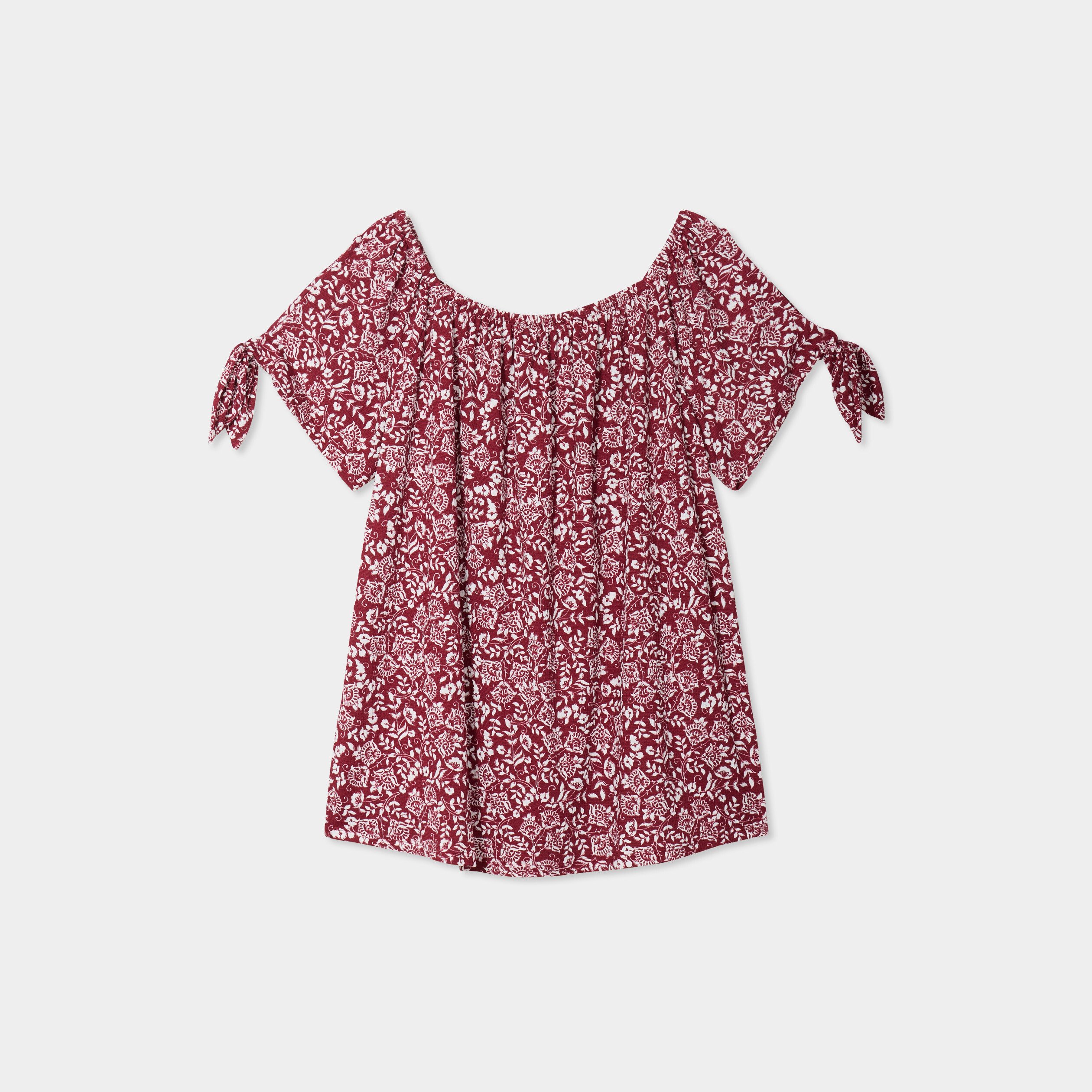 t shirt col bardot manches noeuds bordeaux femmegt T-shirt col bardot manches noeuds bordeaux femme grande taille