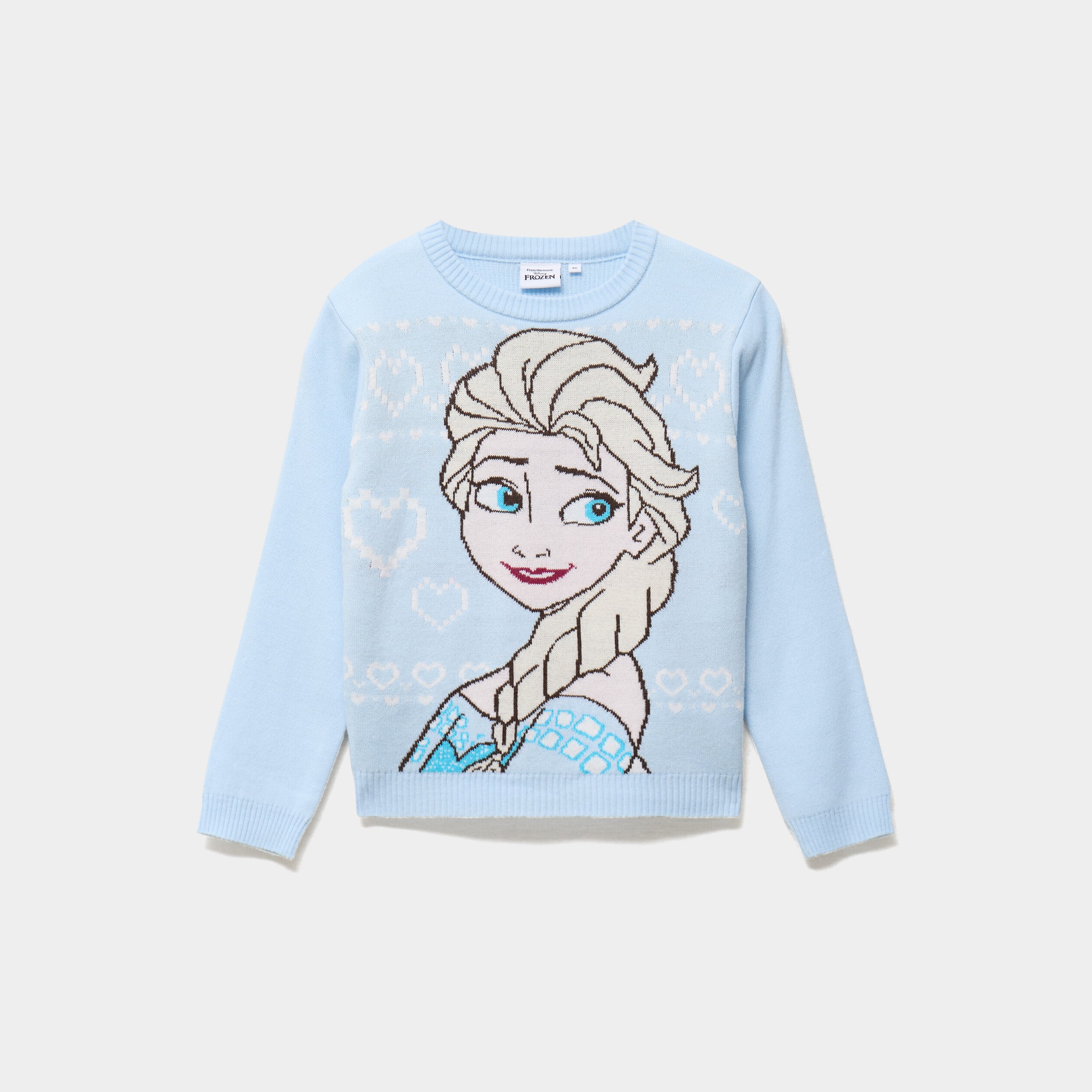 Pull col rond La reine des neiges bleu fille