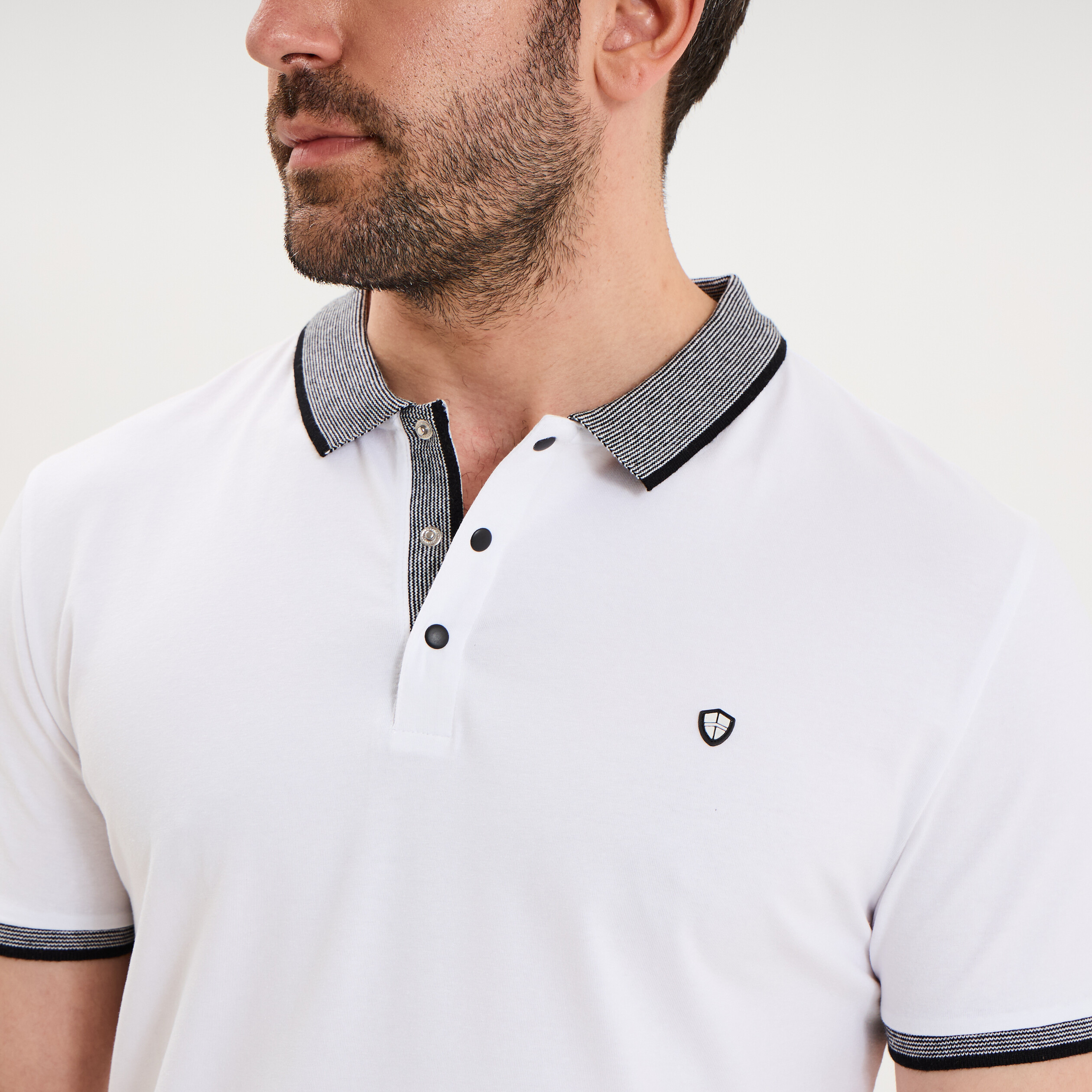 Polo slim manches courtes stretch blanc homme