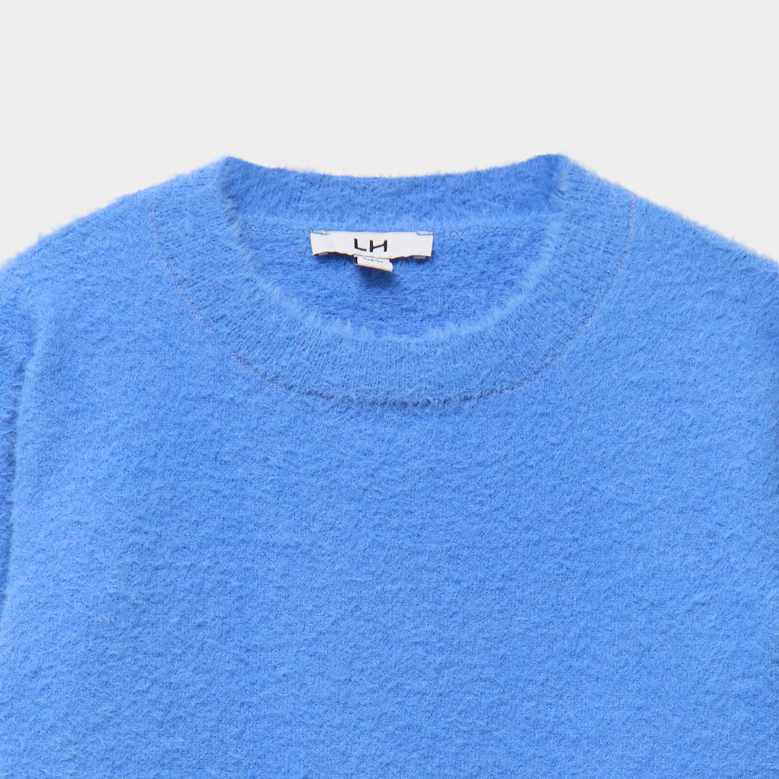 Pull mailles duveteuses manches longues bleu electrique fille