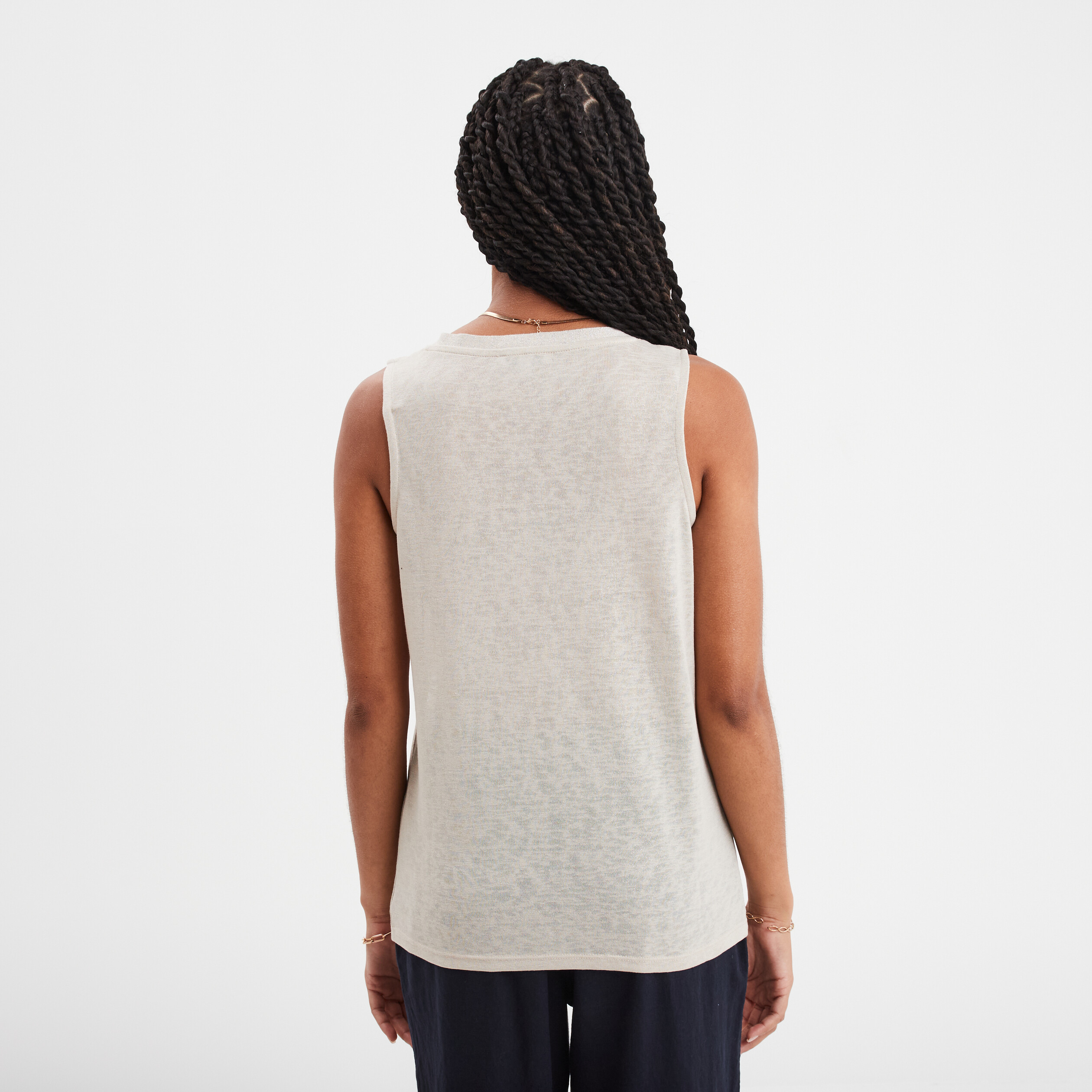 debardeur col en v sans manches beige femme Débardeur col en V sans manches beige femme