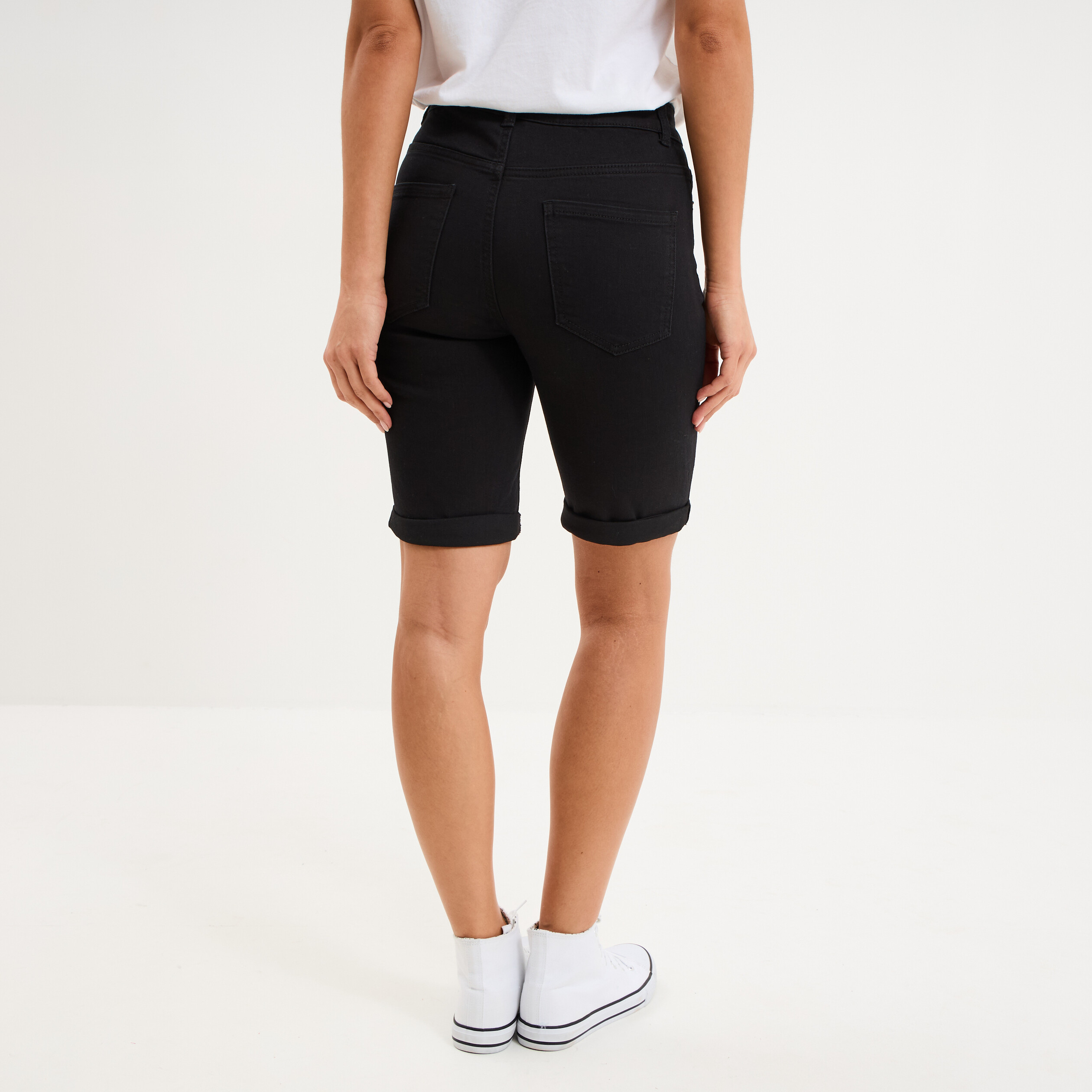 Bermuda en jean slim denim noir femme