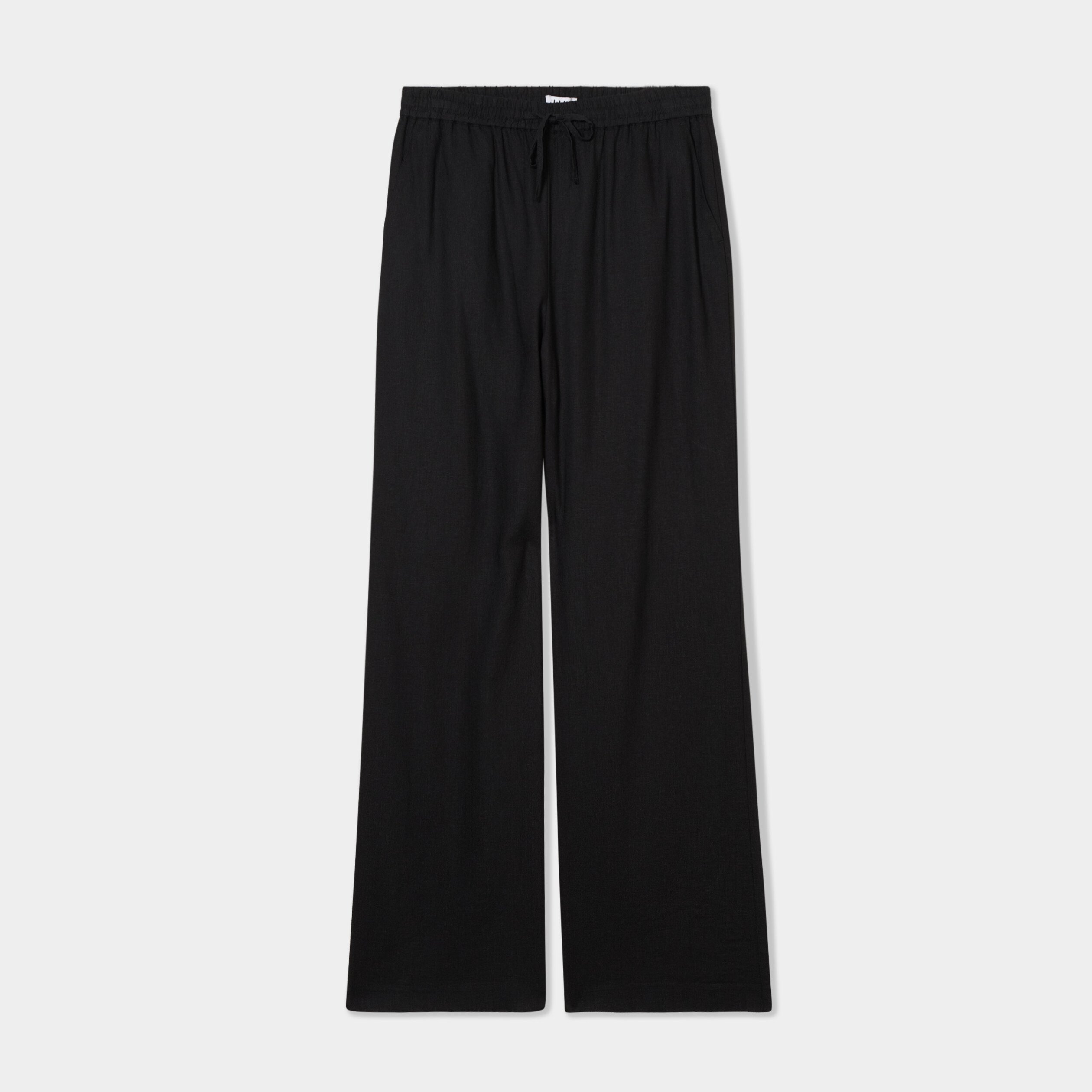 pantalon large lin melange noir femme Pantalon large lin mélangé noir femme