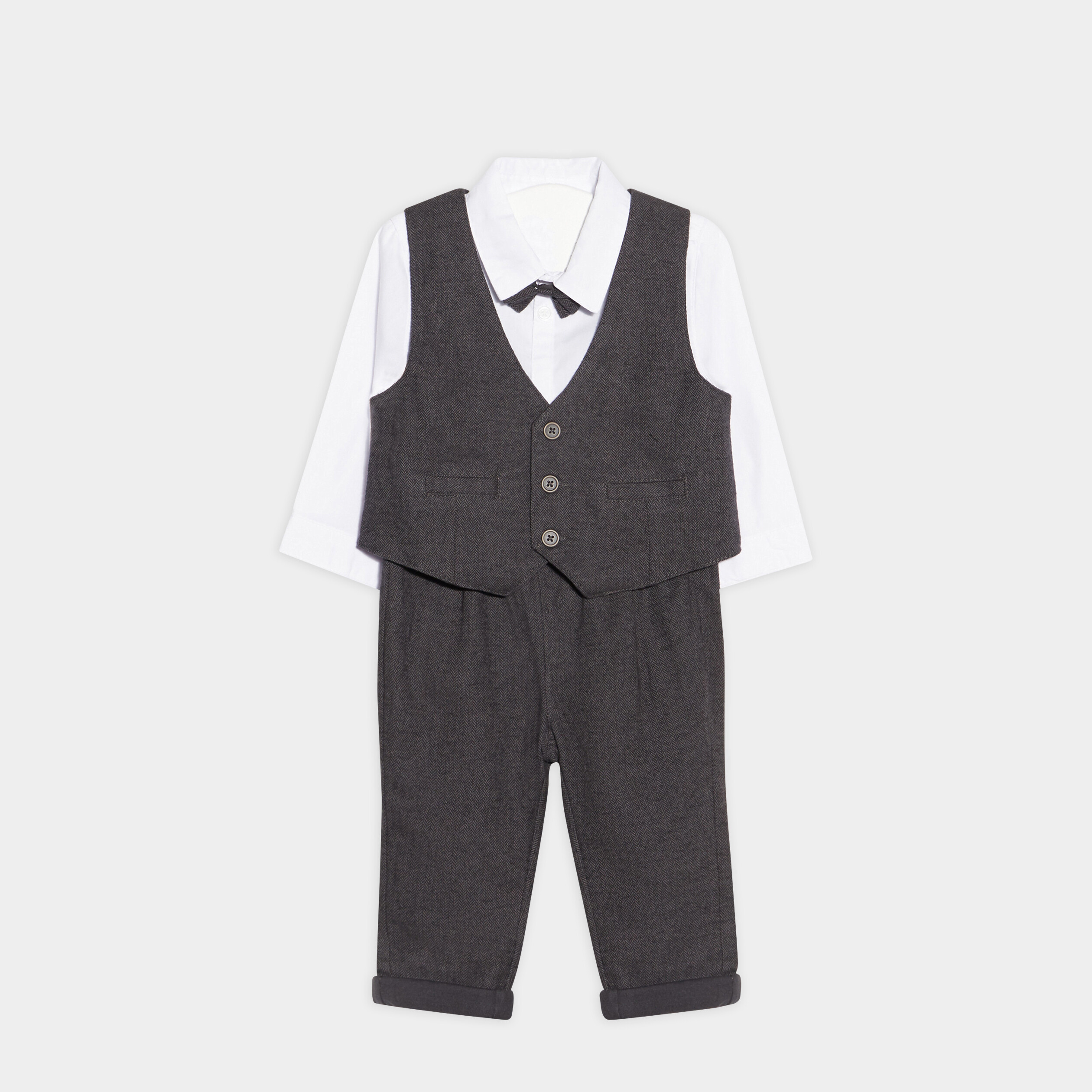 Ensemble 3 pièces de costume gris bébé garçon