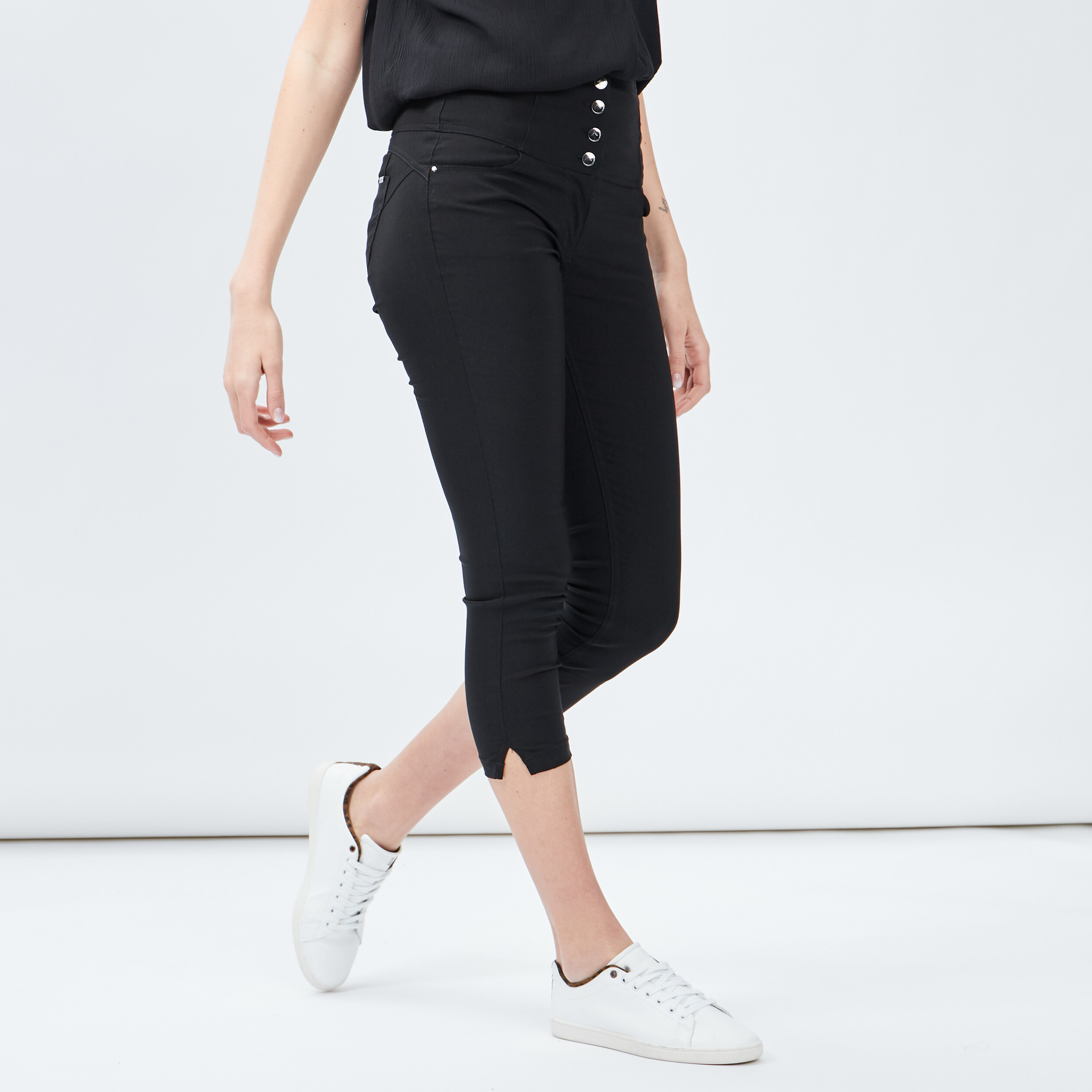 pantacourt slim taille haute noir femme Pantacourt slim taille haute noir femme