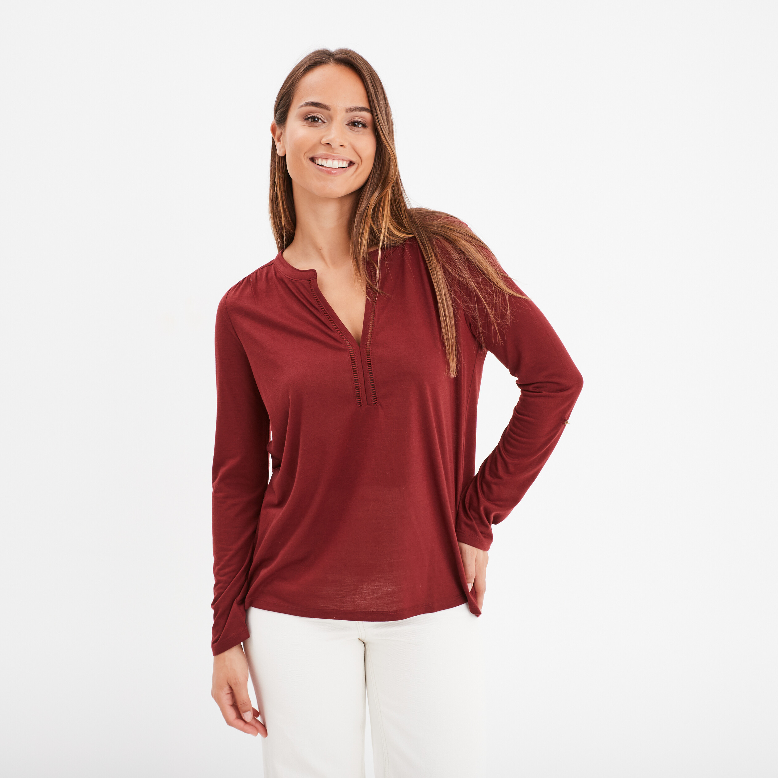 Tee shirt manche longue bordeaux femme sales