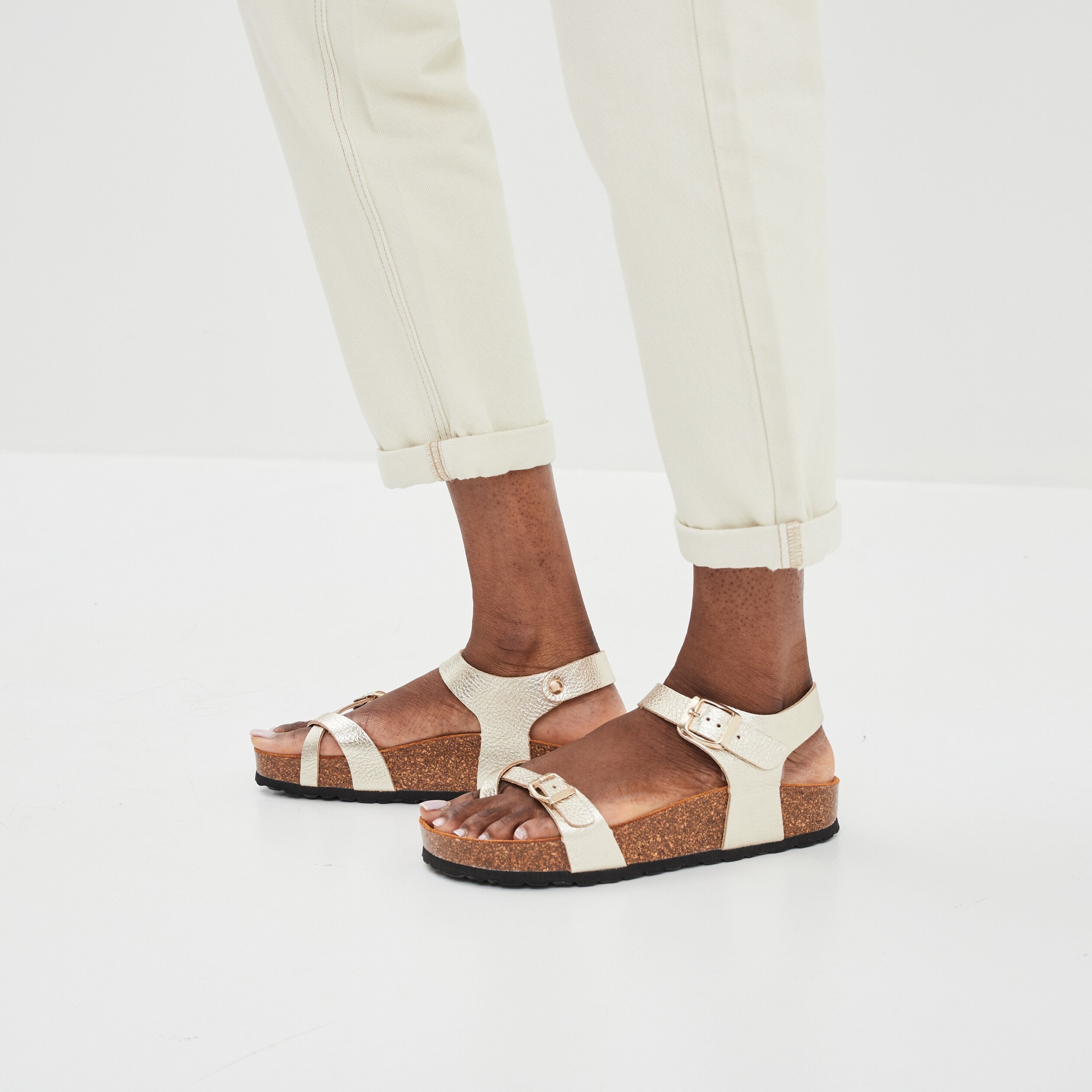 Sandales brides Creeks jaune or femme