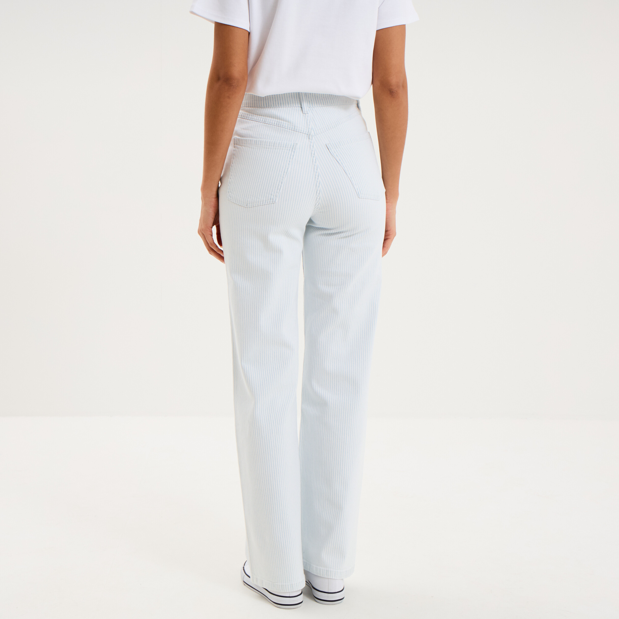Jean droit taille haute coton blanc femme