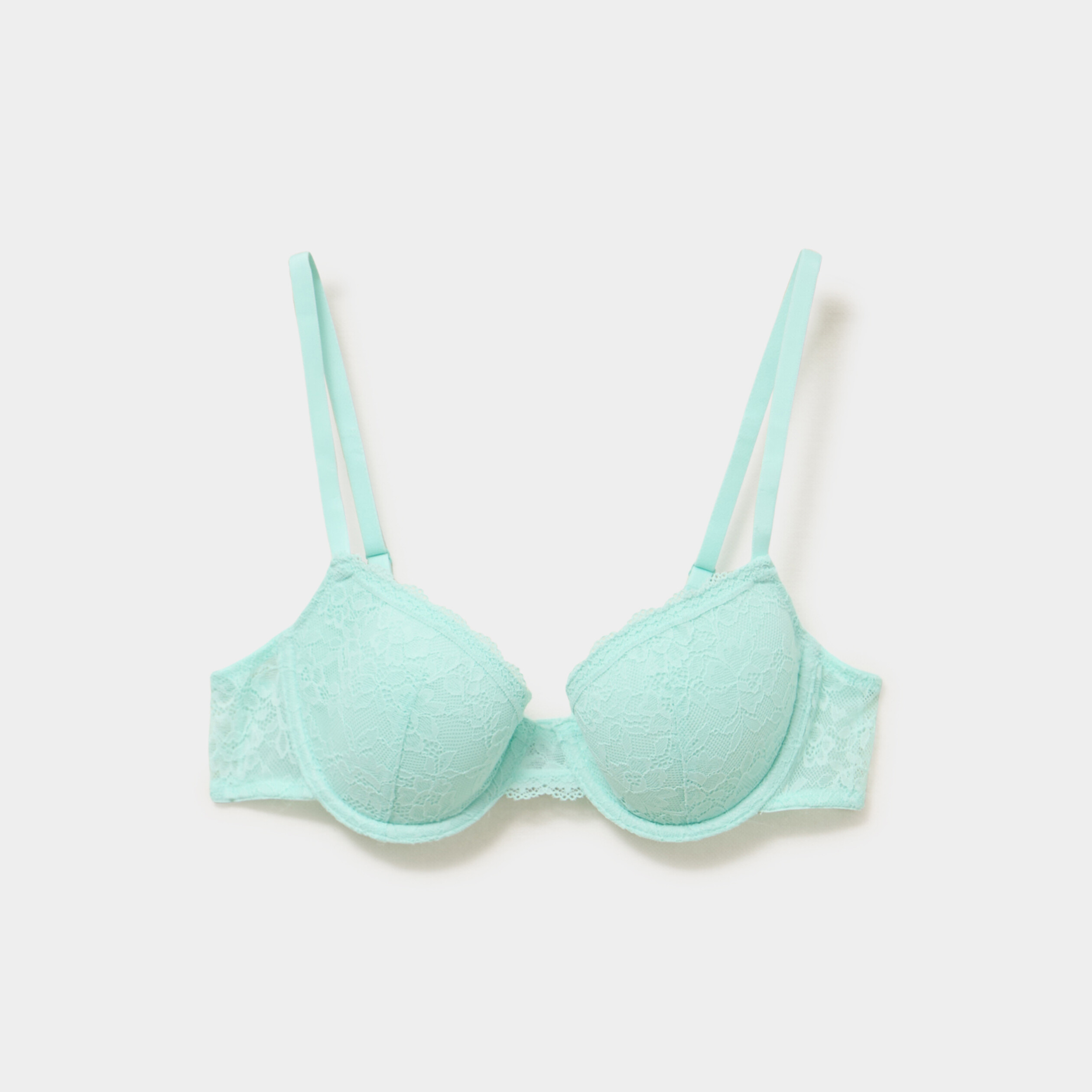Soutien-gorge corbeille padd&eacute; dentelle vert turquoise femme