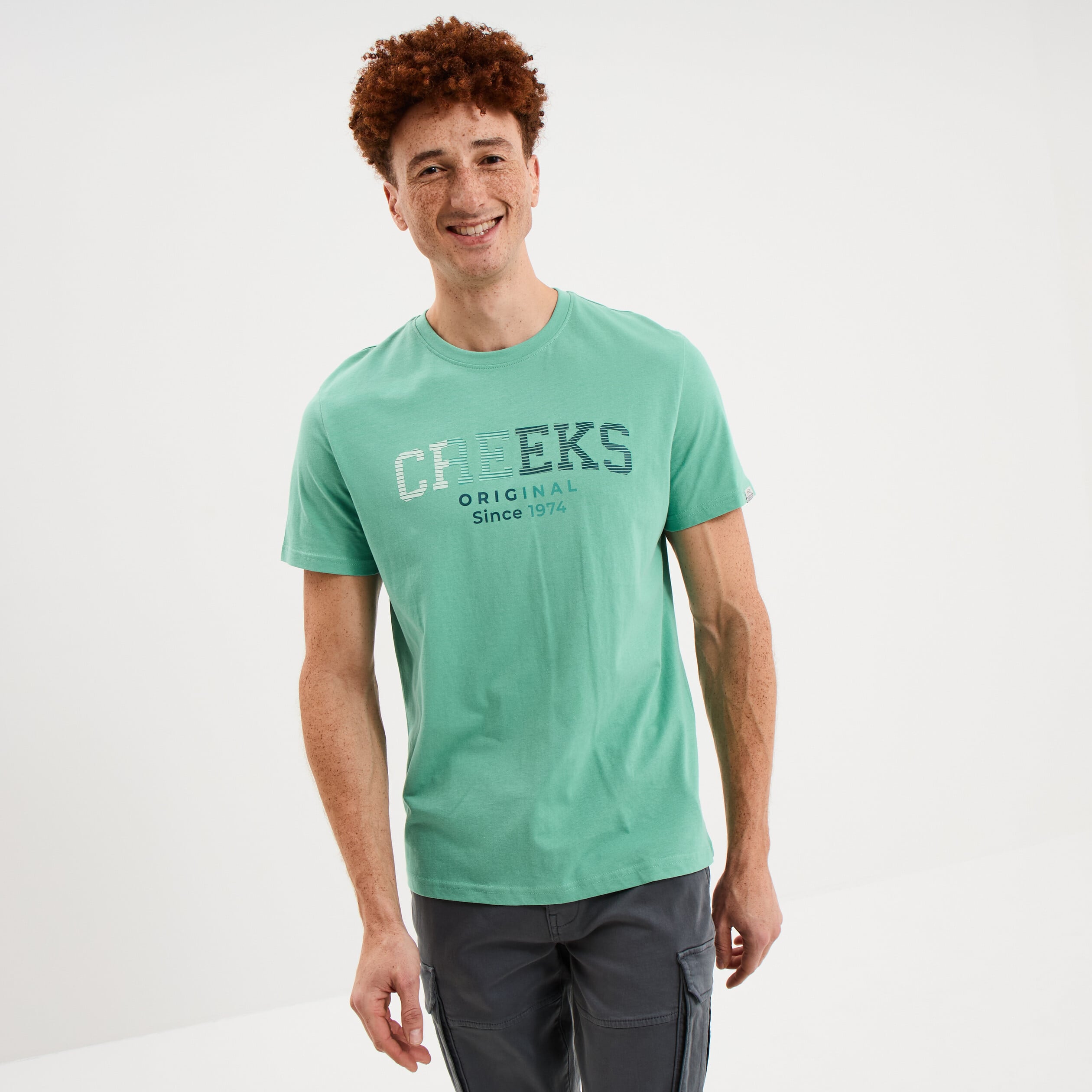 T-shirt col rond manches courtes coton vert menthe homme