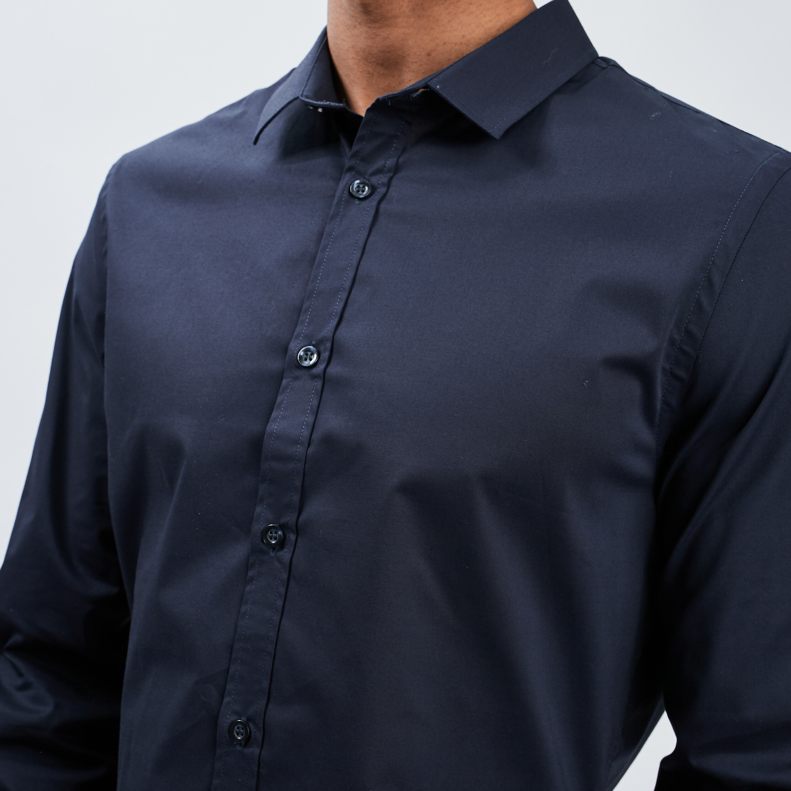 chemise stretch manches longues bleu marine homme Chemise stretch manches longues bleu marine homme
