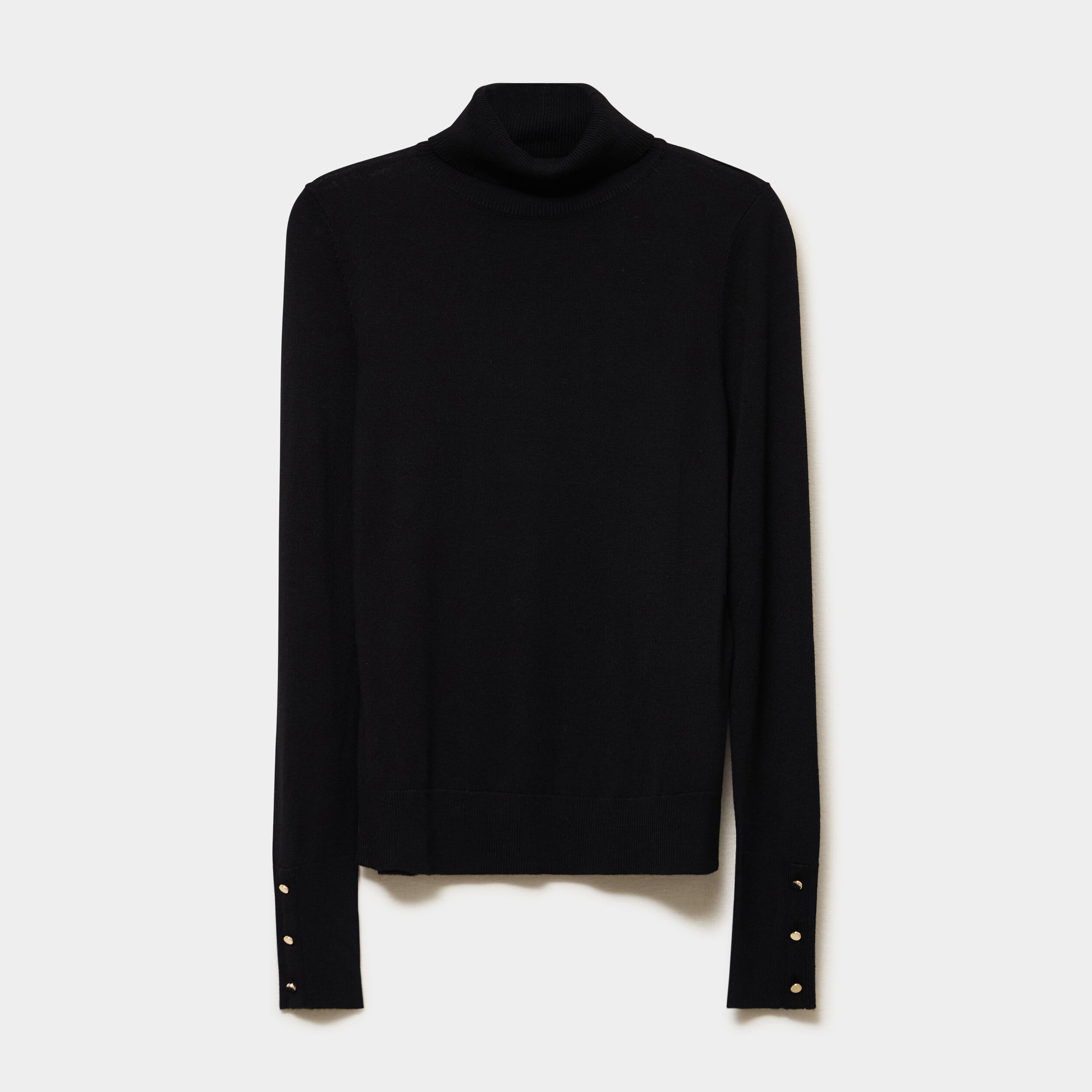 Pull col roul&eacute; avec boutons poignets noir femme
