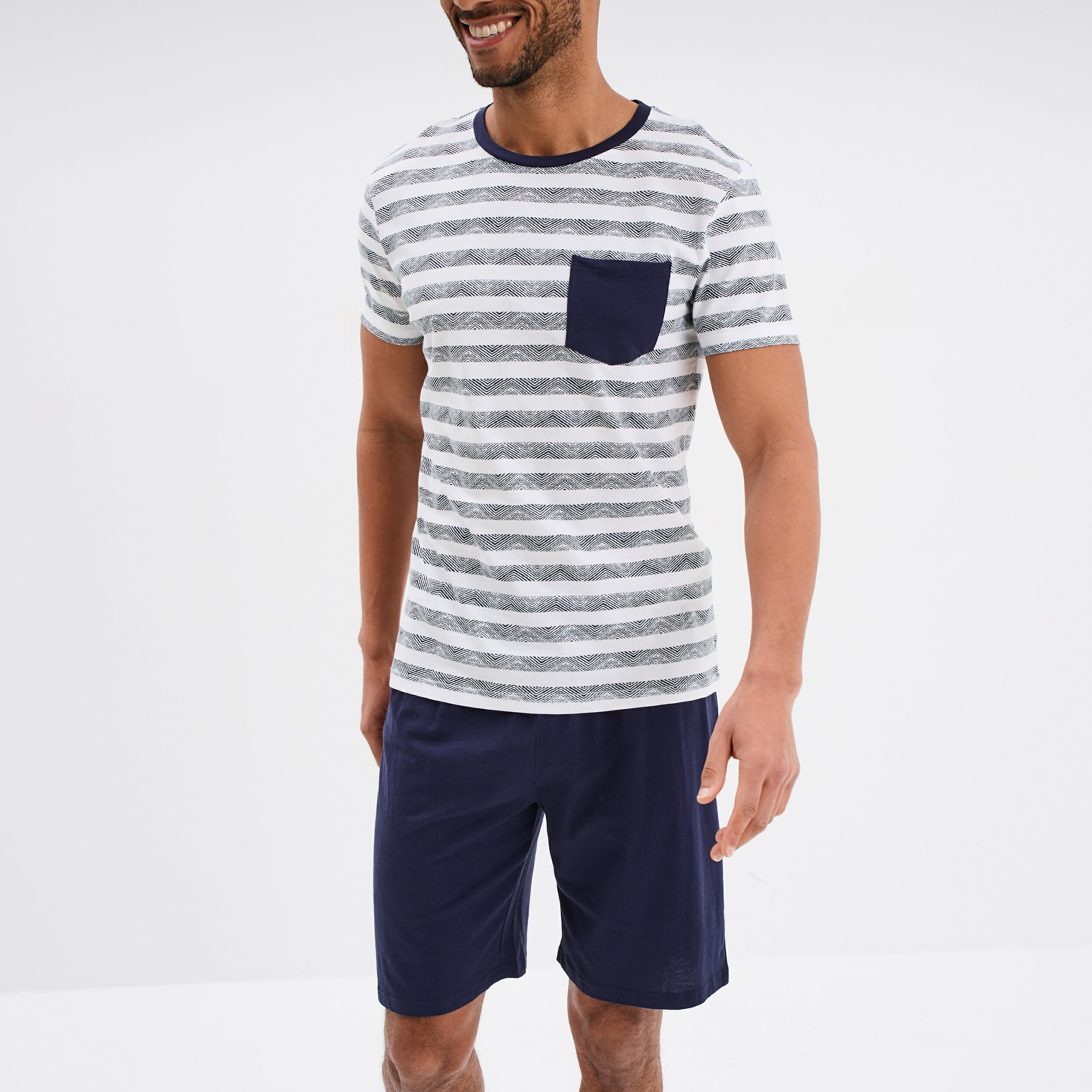 Ensemble pyjama short 2 pi&egrave;ces coton blanc homme