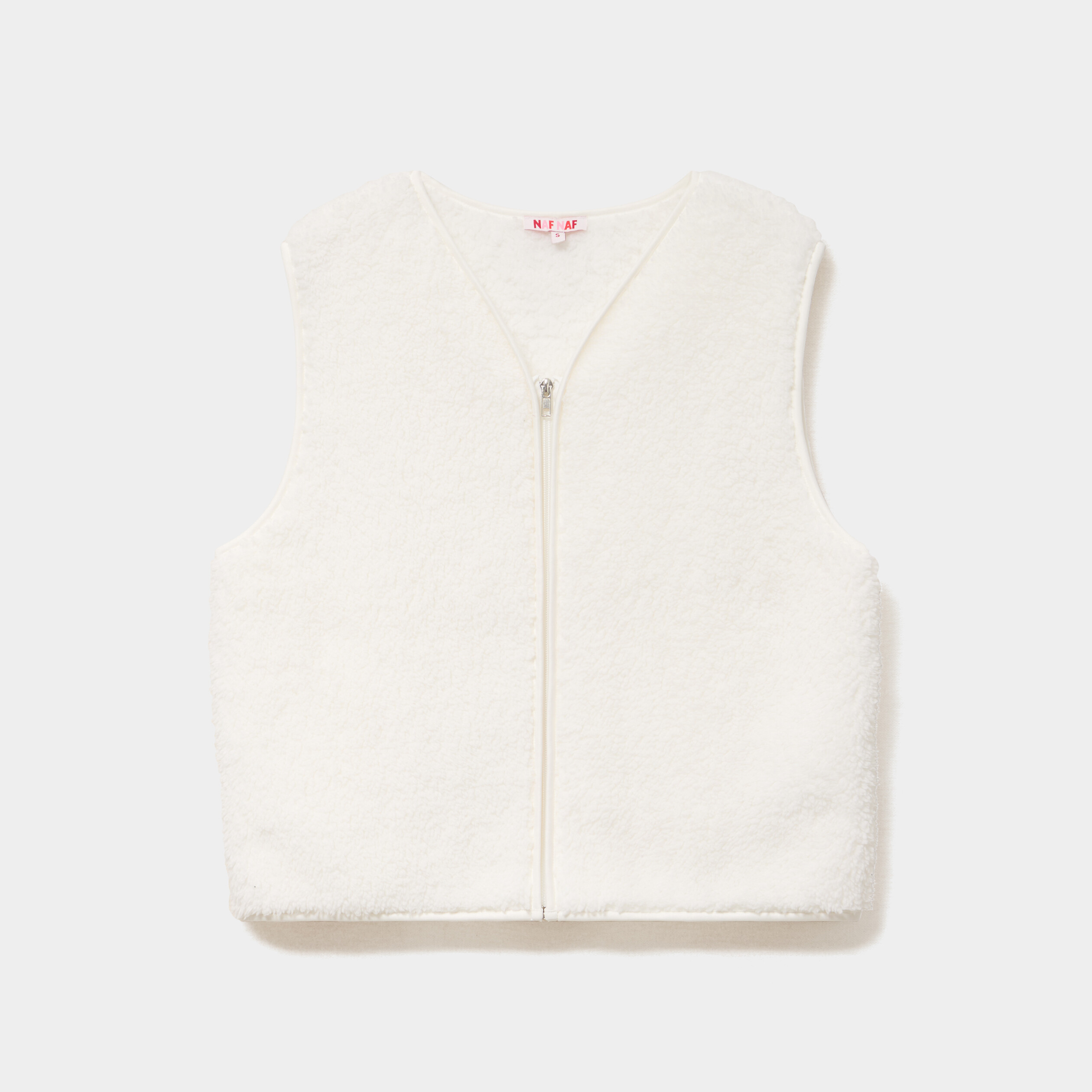 Gilet sans manches effet sherpa zipp&eacute; blanc femme