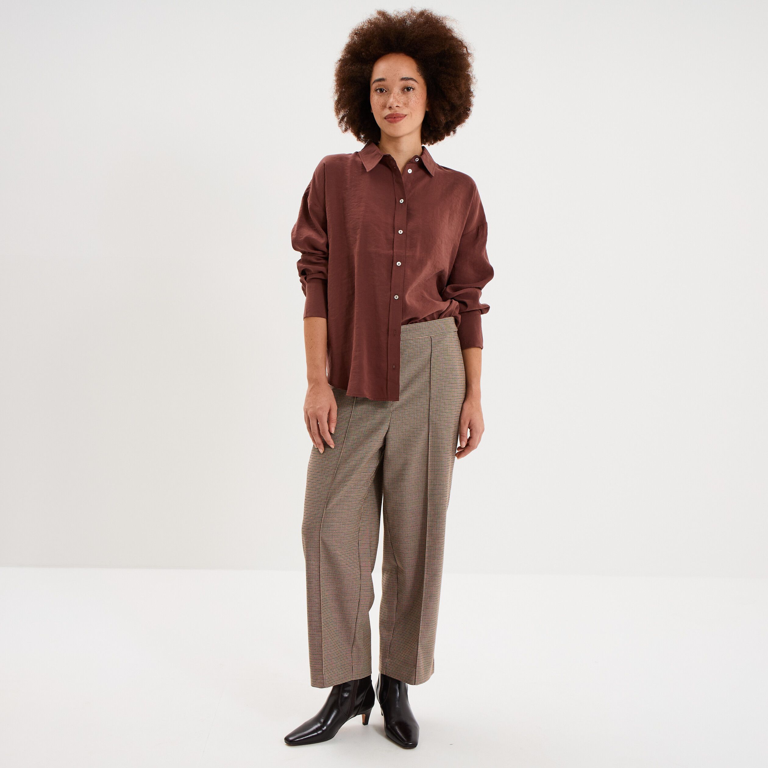 Chemise fluide manches longues oversize bordeaux femme