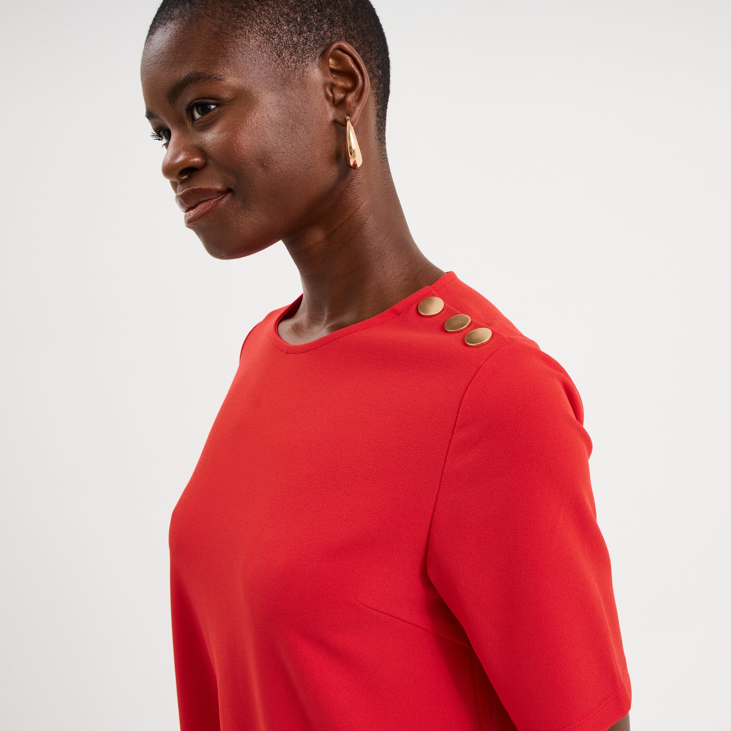 Robe droite cr&ecirc;pe manches courtes rouge femme