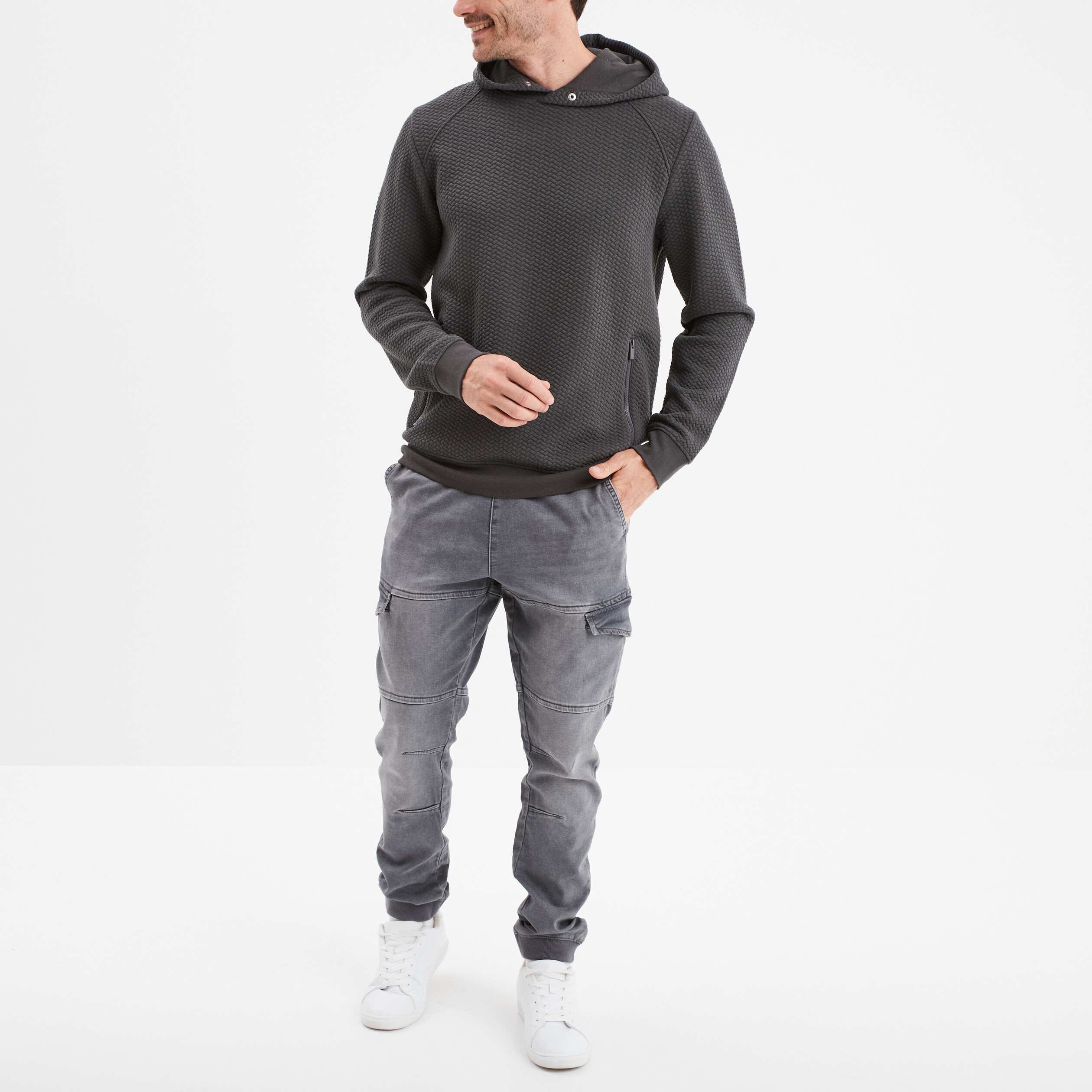 sweat a capuche hoodie 2 poches zippees vert kaki homme Sweat à capuche hoodie 2 poches zippées vert kaki homme