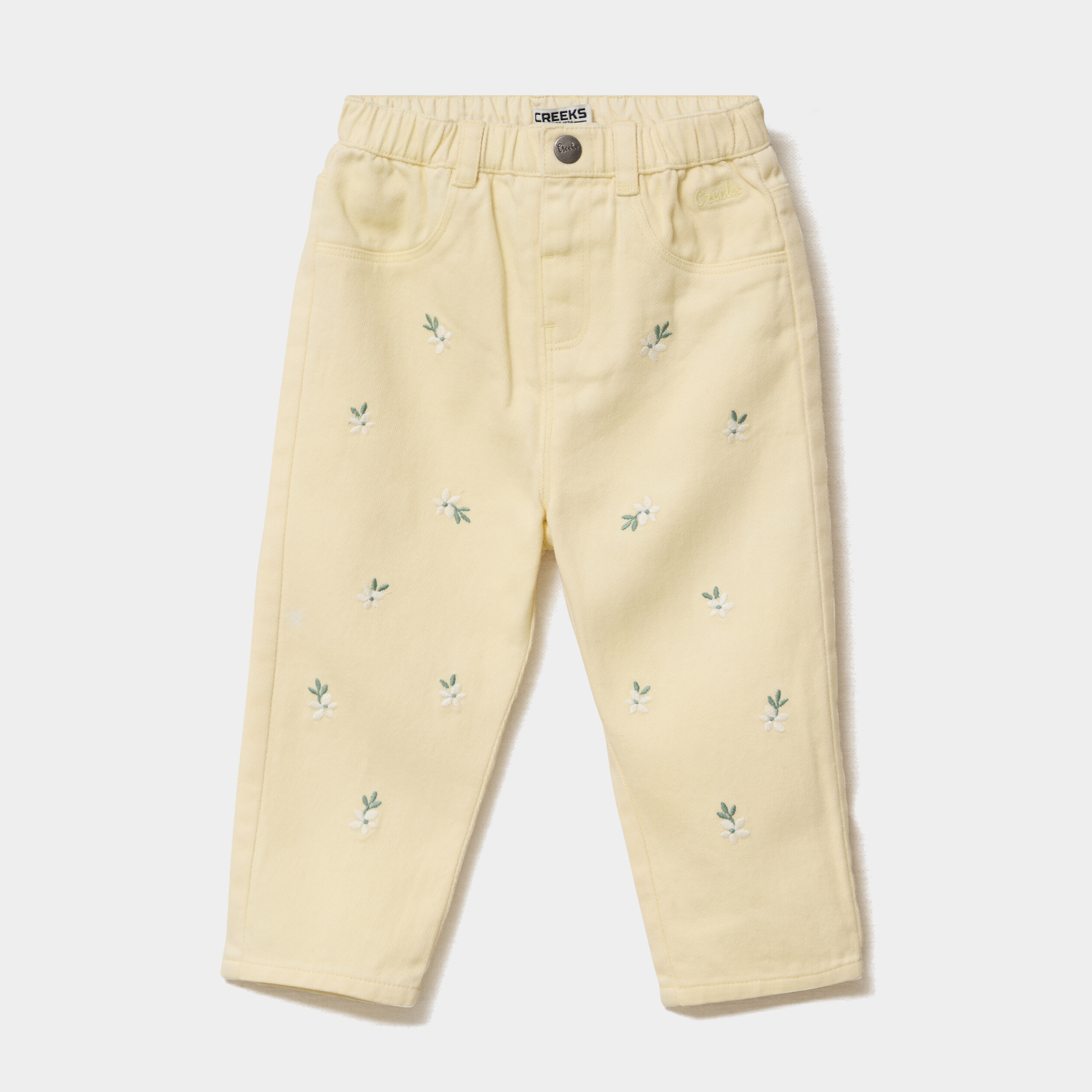 Pantalon ample brod&eacute; coton jaune clair b&eacute;b&eacute; fille