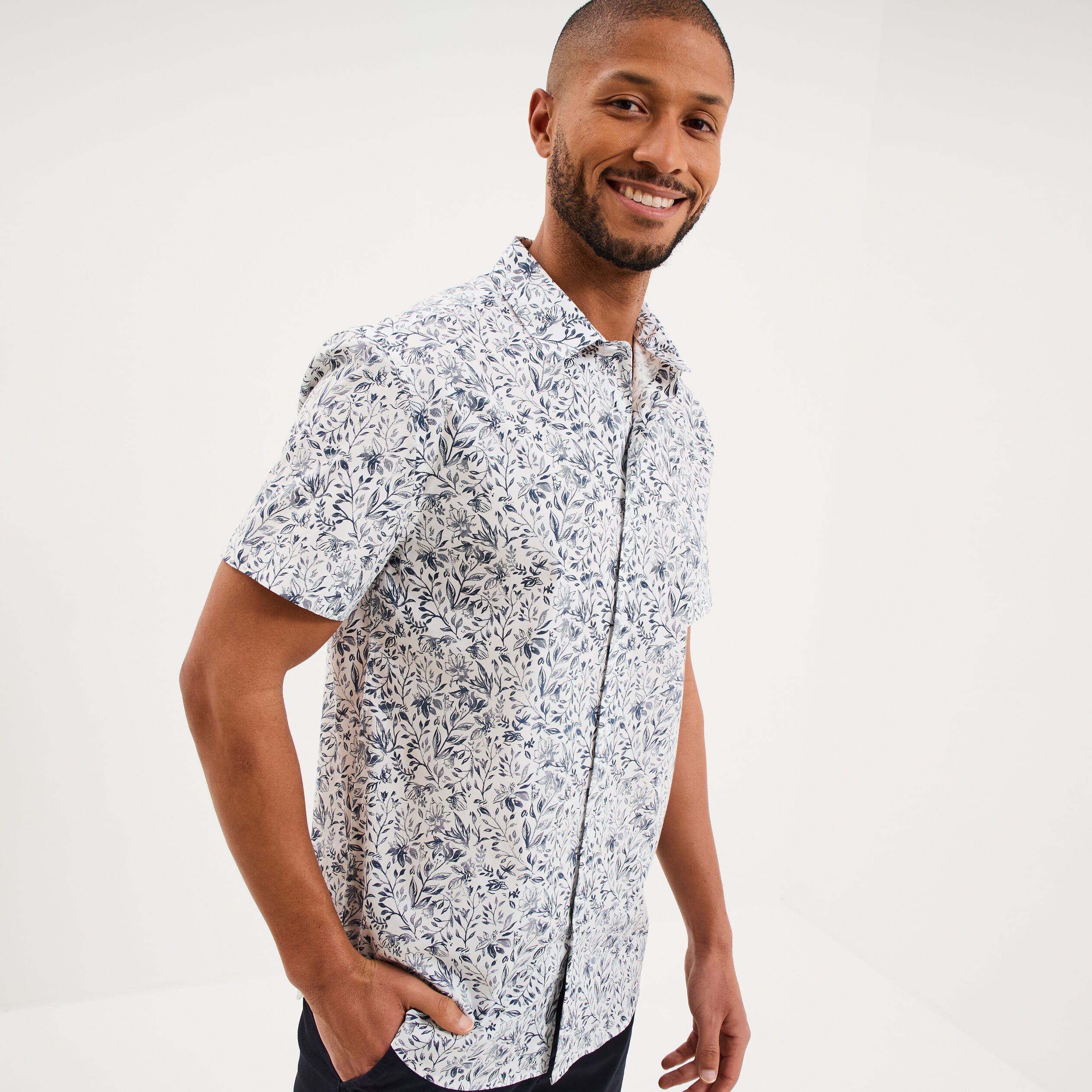 Chemise manches courtes coton bleu homme