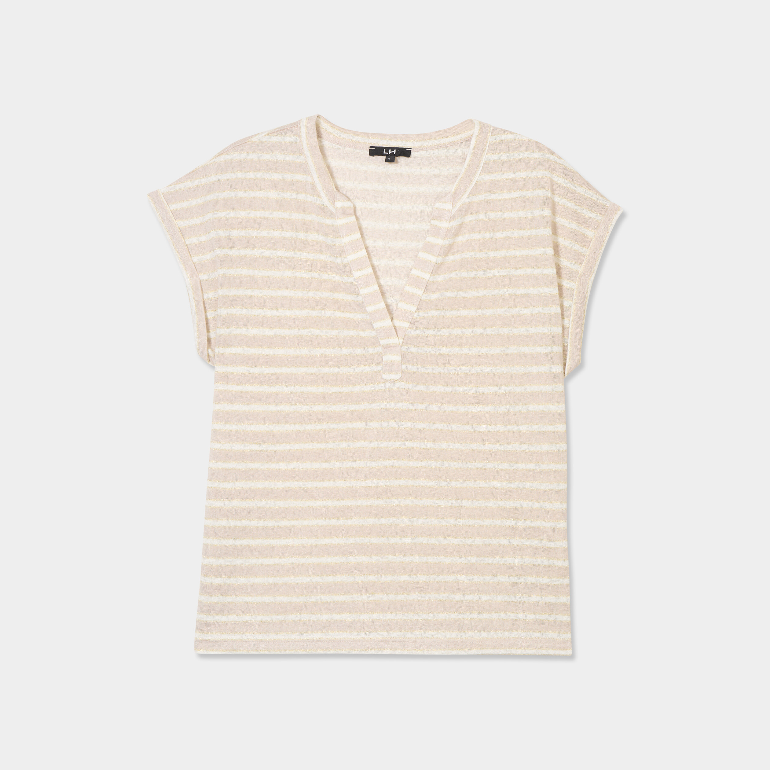 t shirt col tunisien manches courtes ecru femme T-shirt col tunisien manches courtes ecru femme