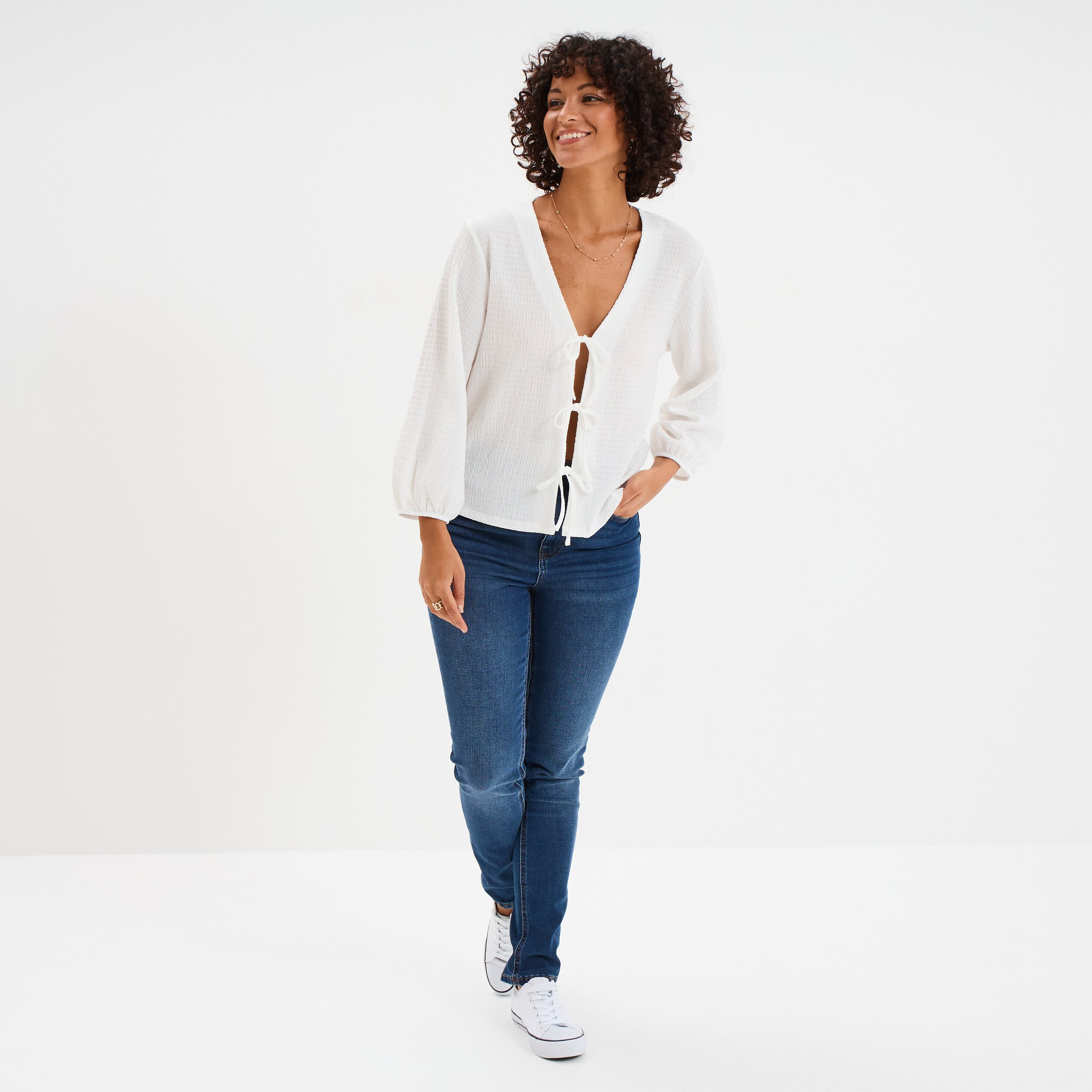 t shirt noeuds et manches 34 blanc femme T-shirt noeuds et manches 3/4 blanc femme