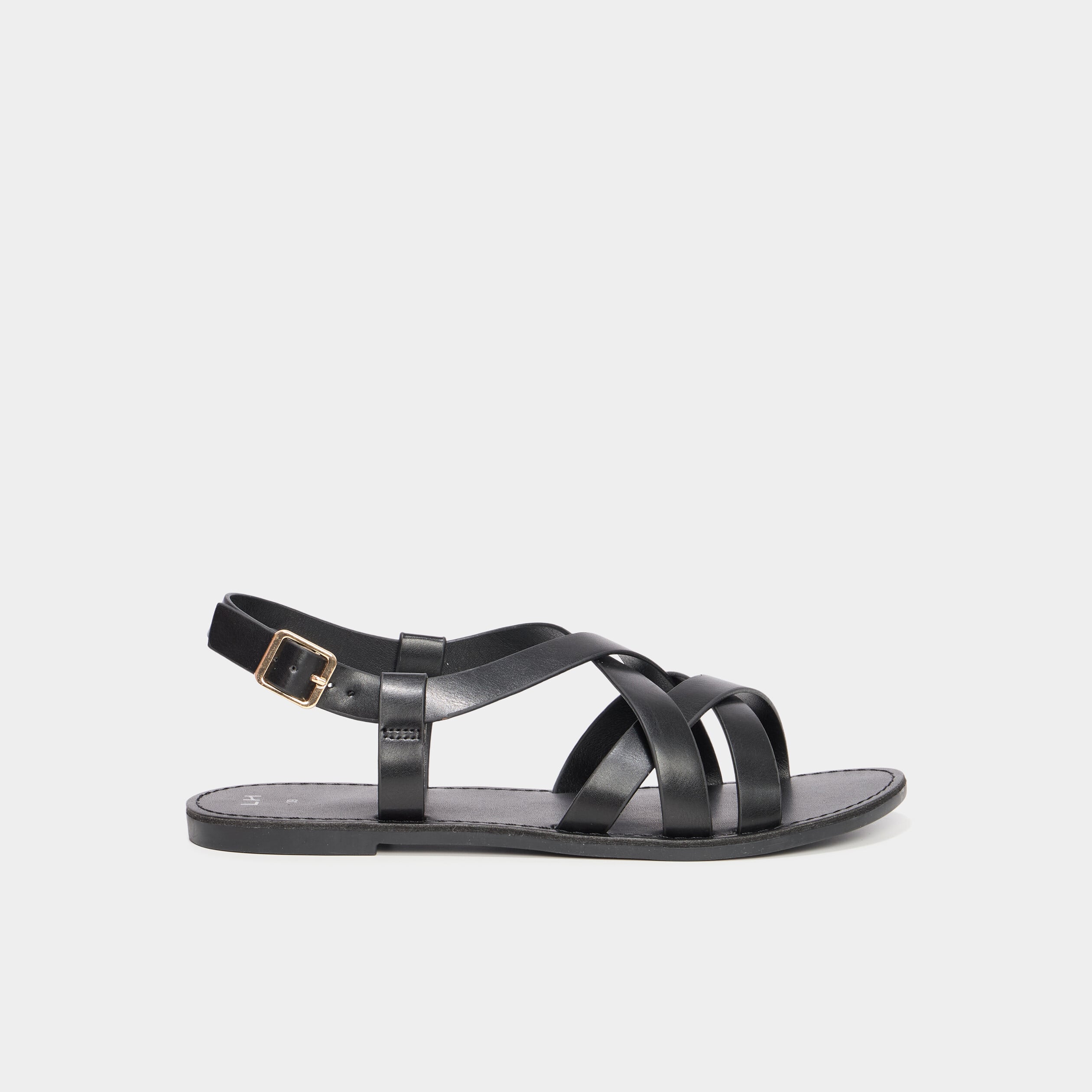Sandales plates multibrides noir femme