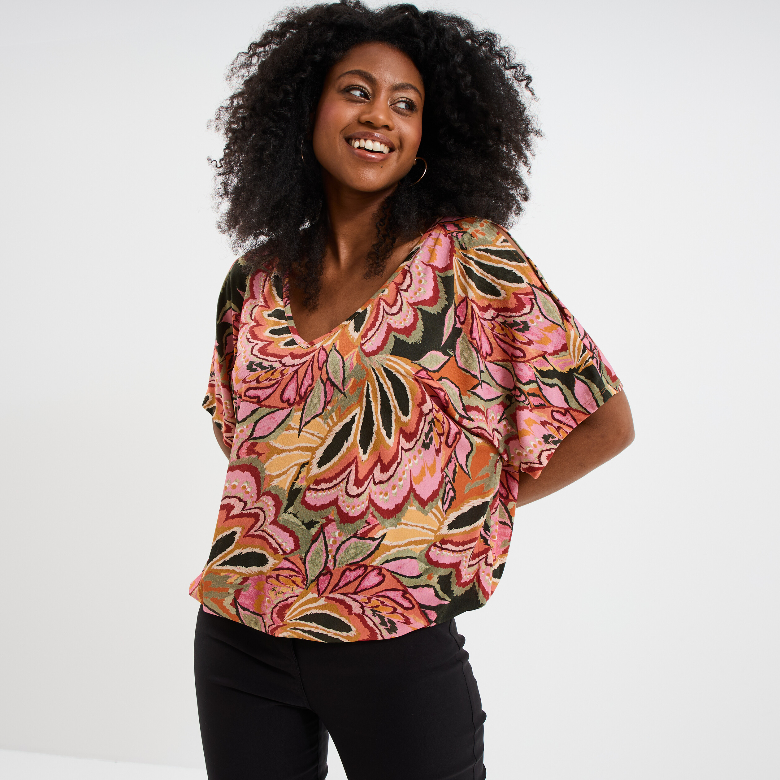 T-shirt manches courtes amples multicolore femme