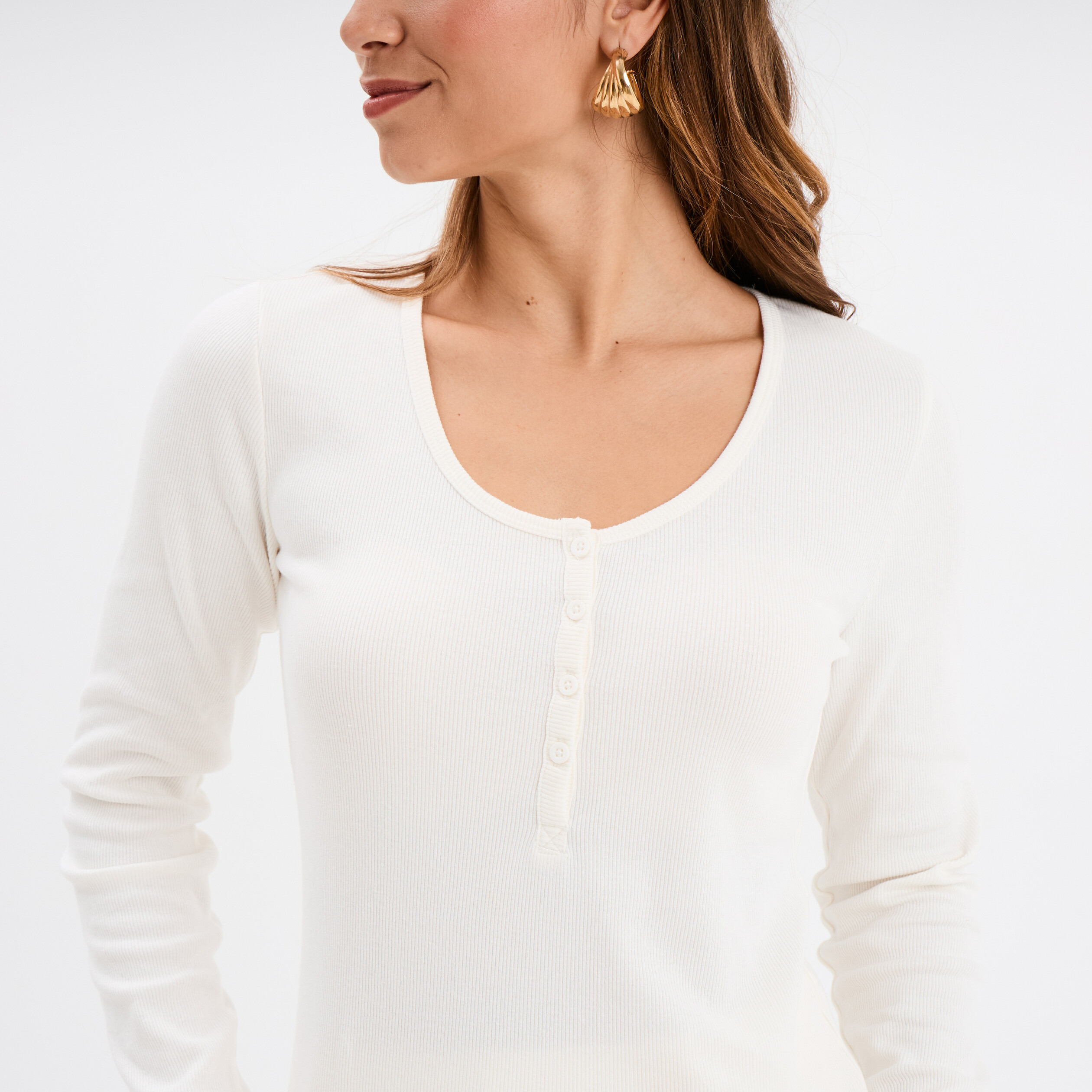 t shirt ajuste col tunisien jersey coton blanc femme T-shirt ajusté col tunisien jersey coton blanc femme
