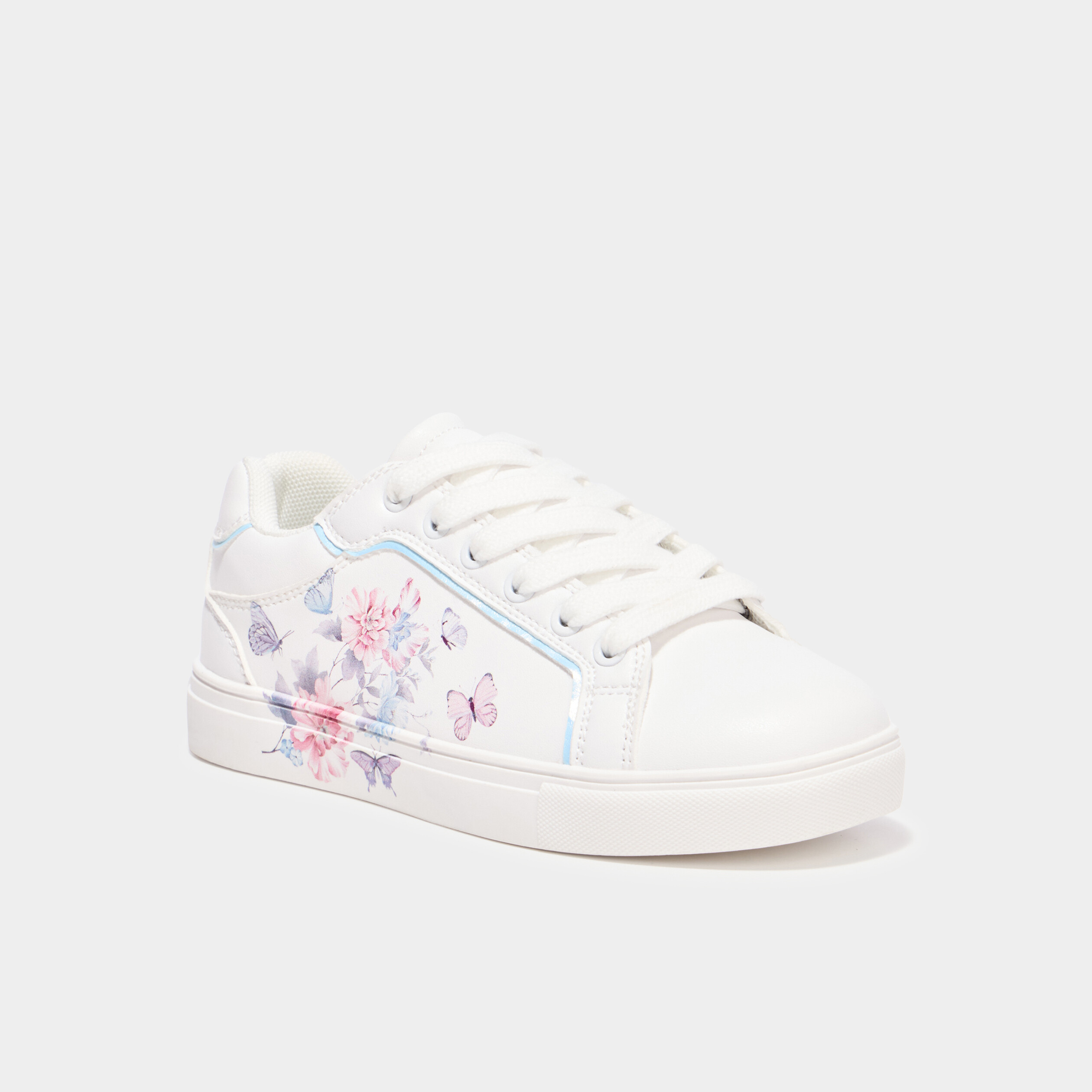 Baskets &agrave; lacets fleurs blanc fille